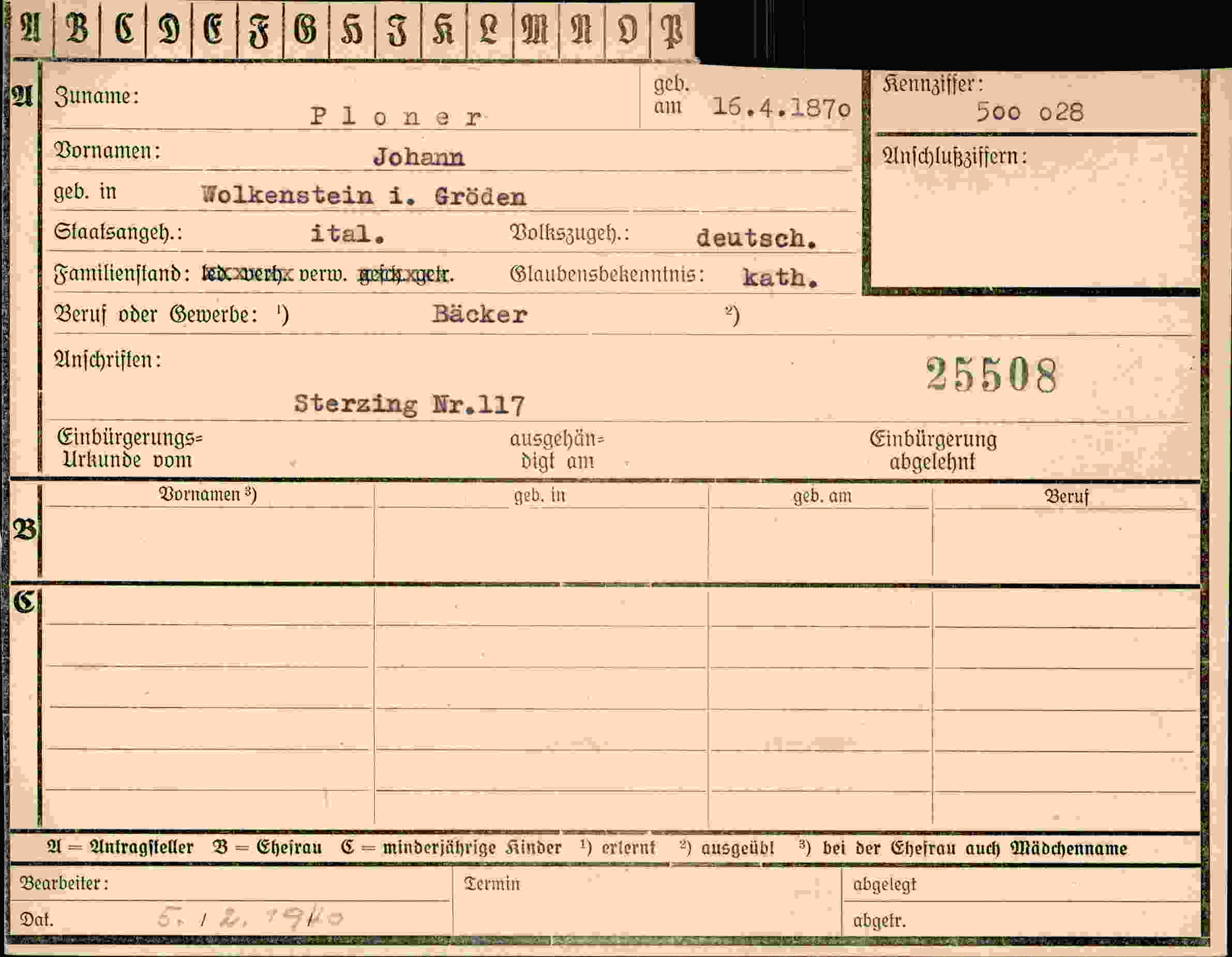Vorderseite des Dokuments