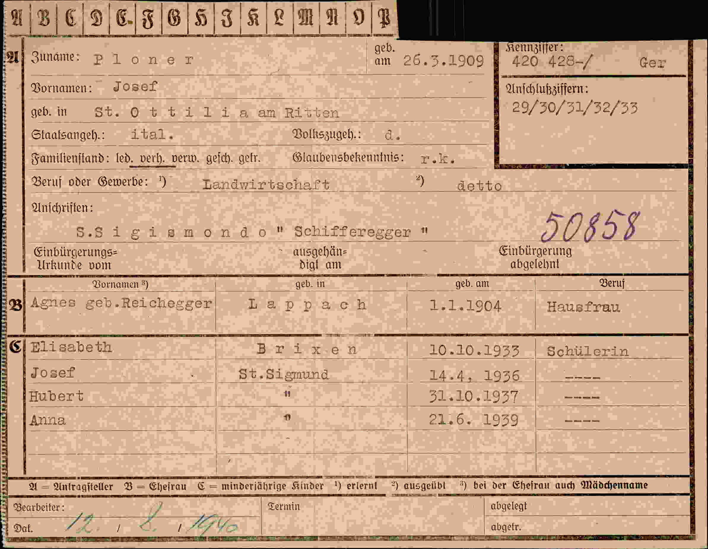Vorderseite des Dokuments
