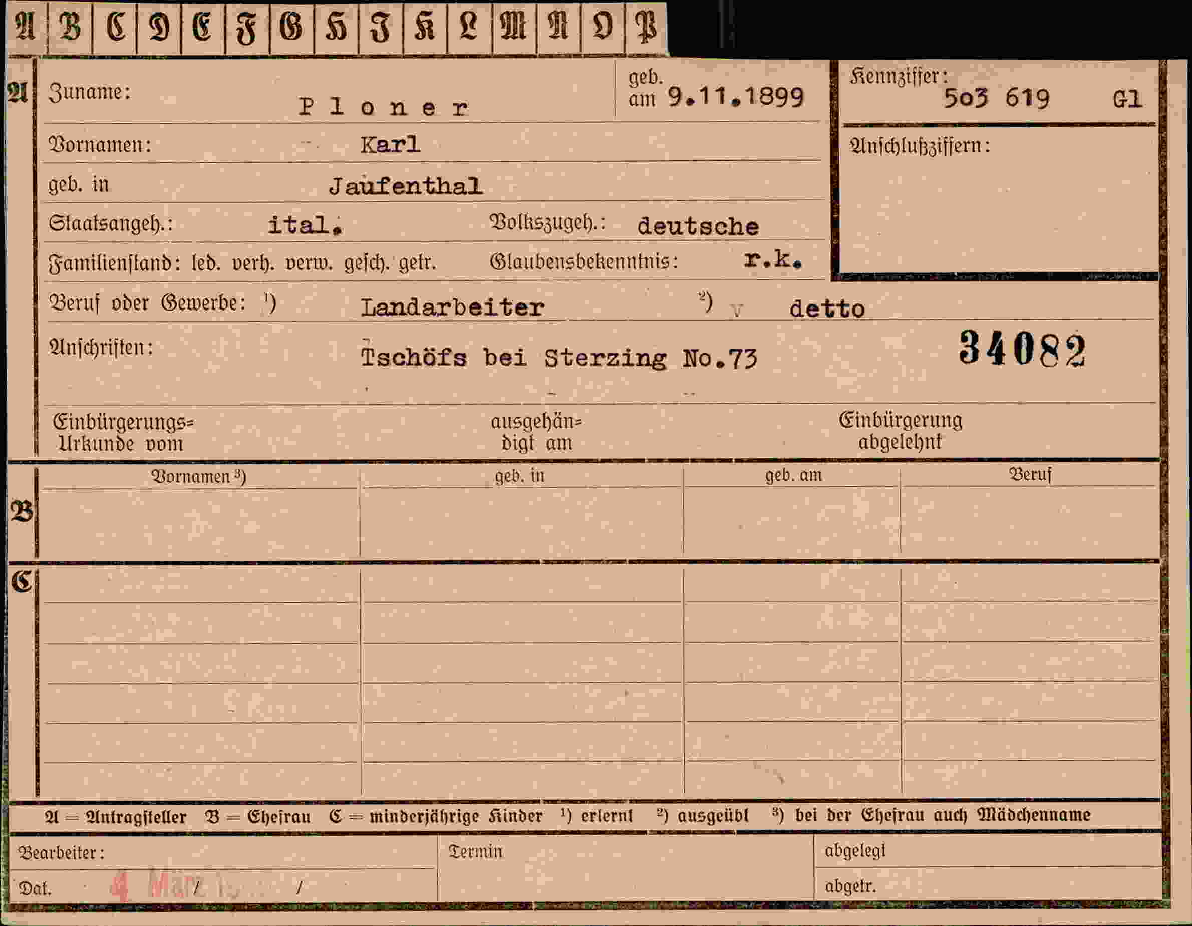 Vorderseite des Dokuments