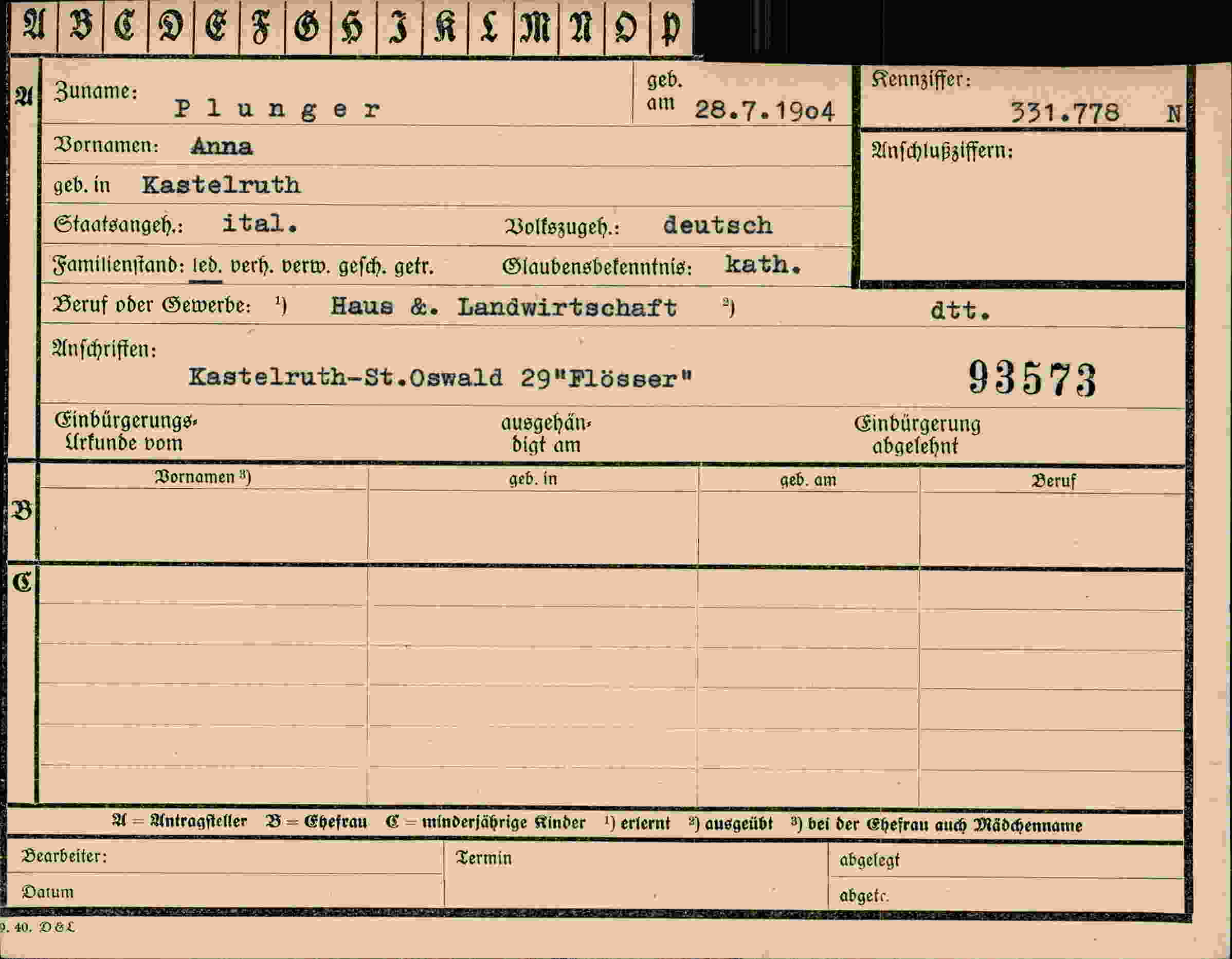 Vorderseite des Dokuments