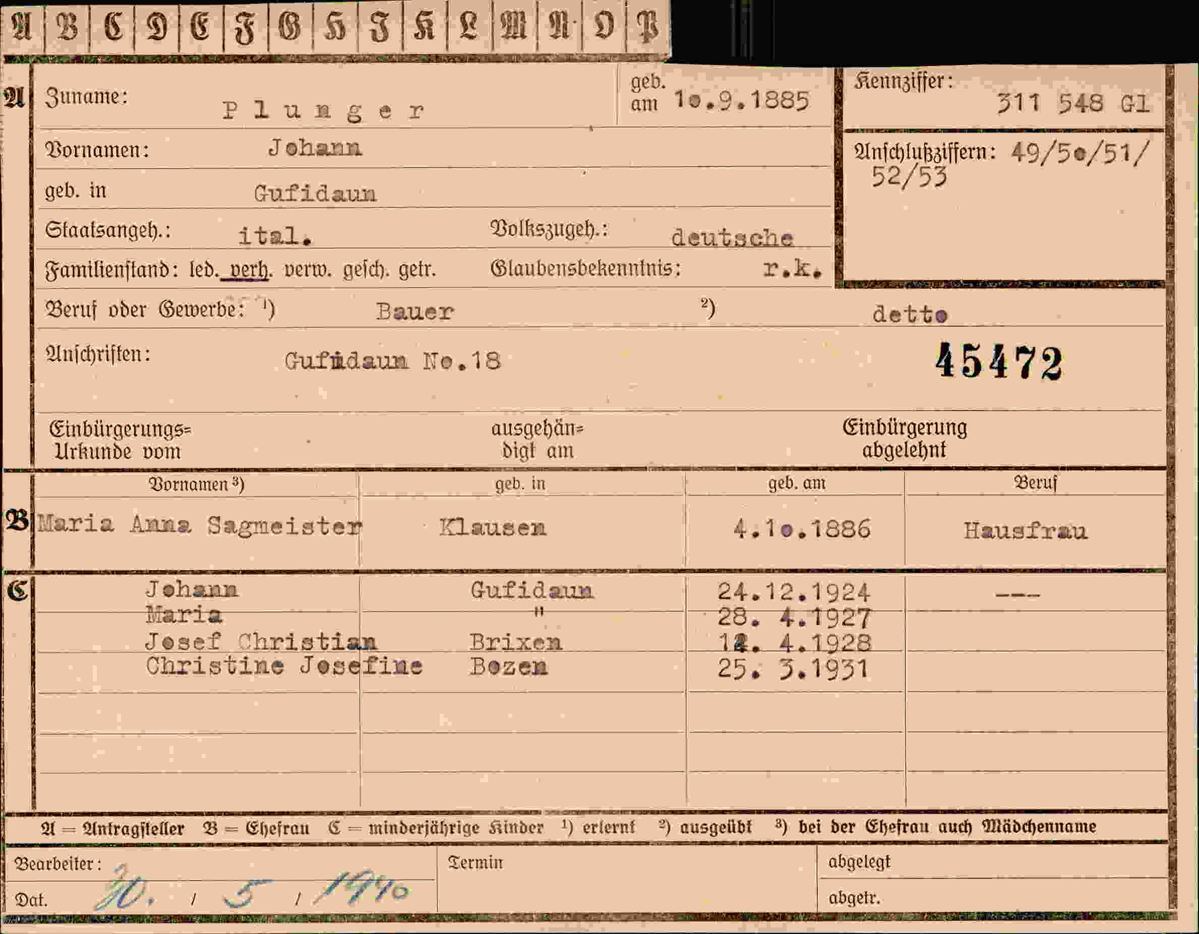 Vorderseite des Dokuments