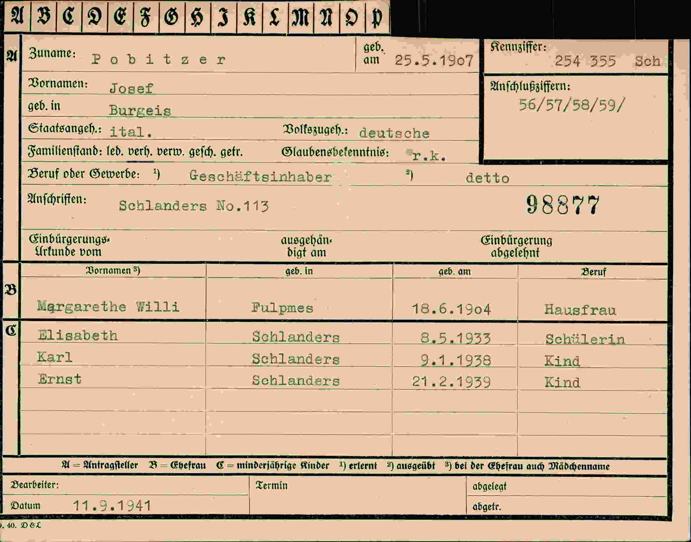 Dokument für Josef Pobitzer