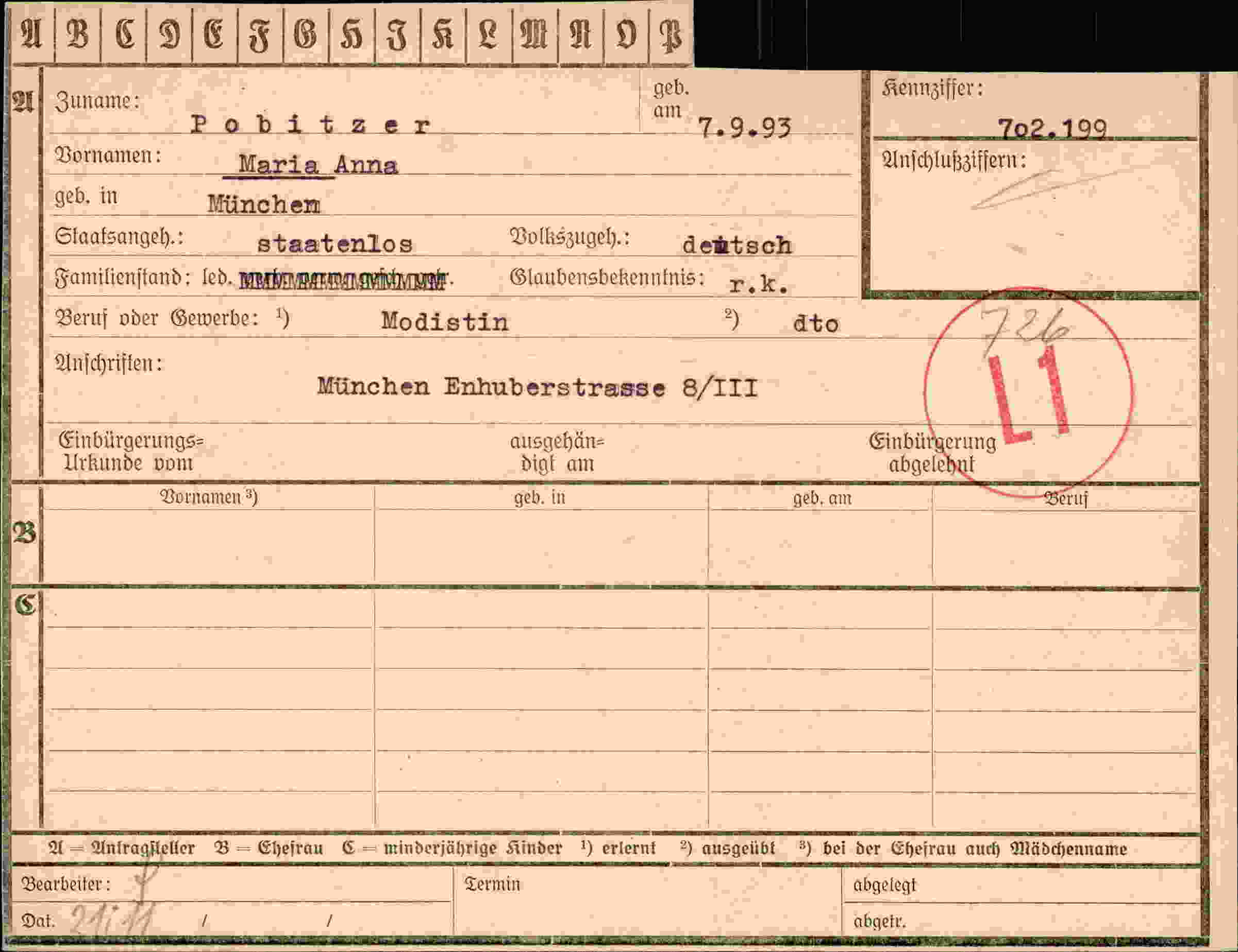 Dokument für Maria Anna Pobitzer