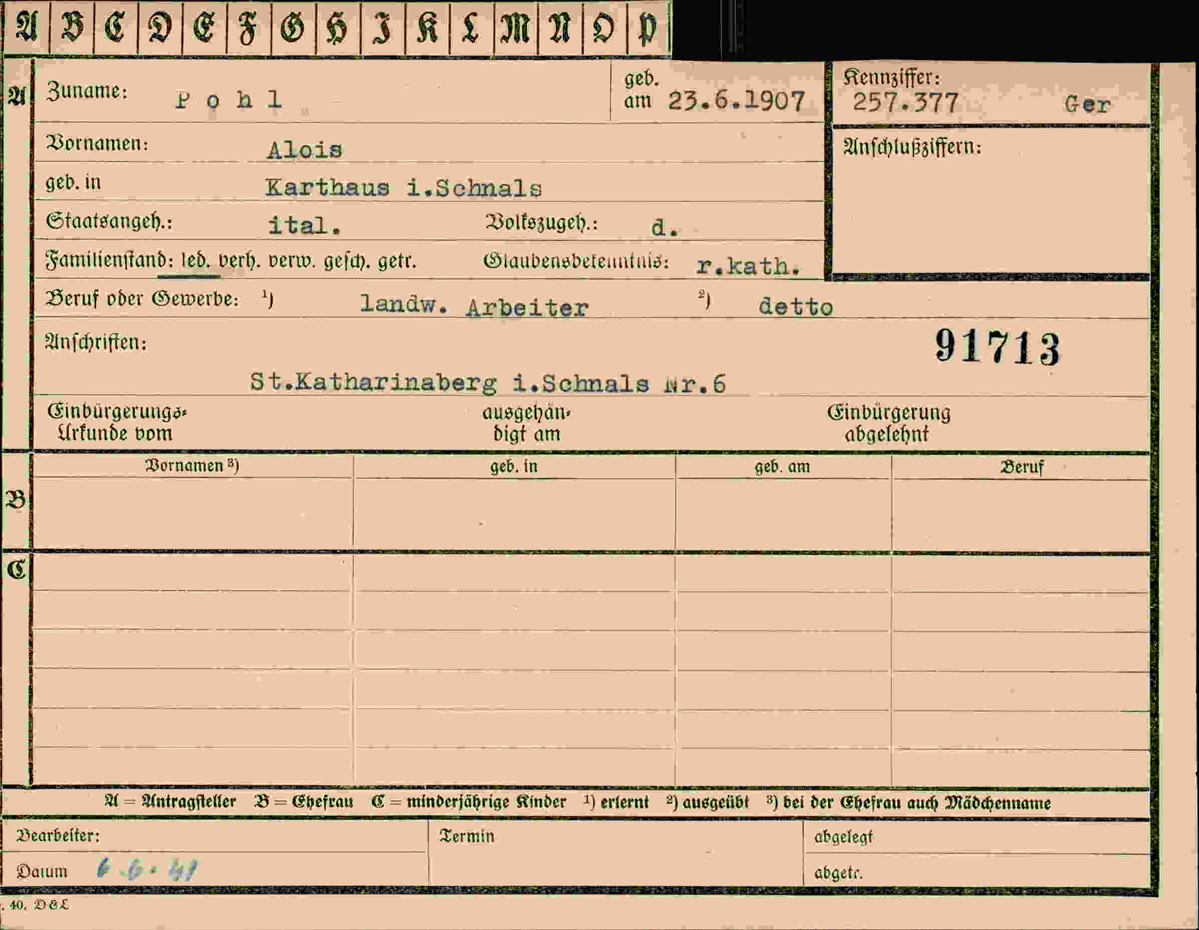 Dokument für Alois Pohl