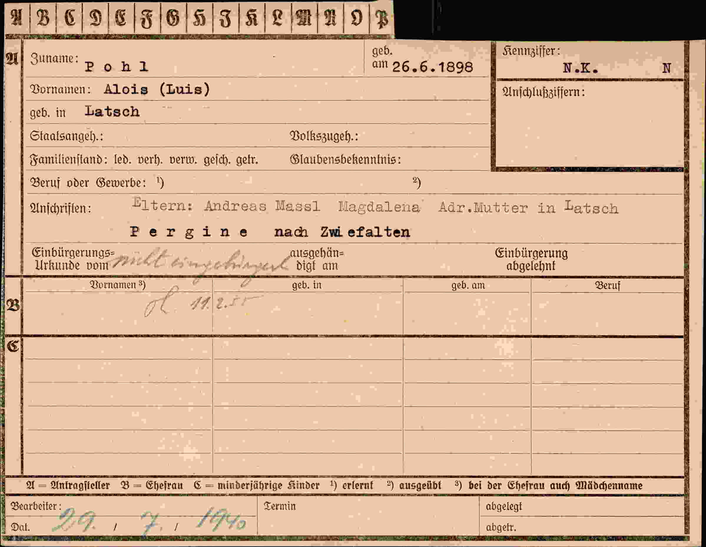 Dokument für Alois Pohl