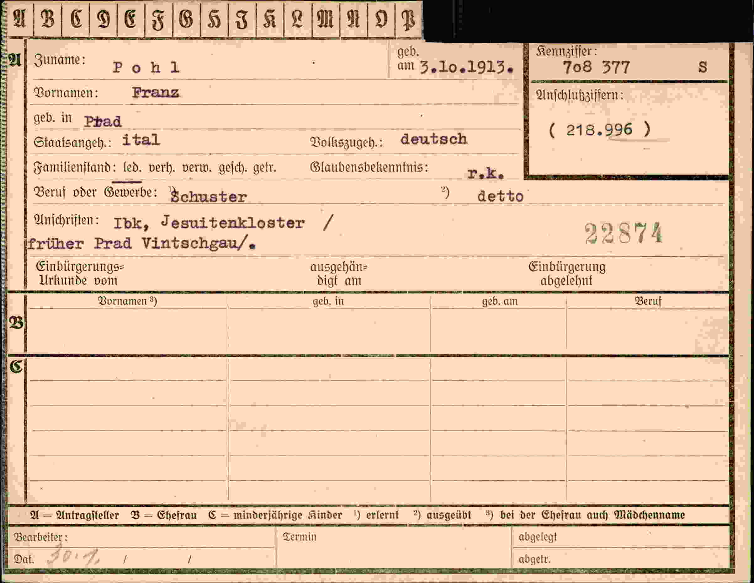 Dokument für Franz Pohl