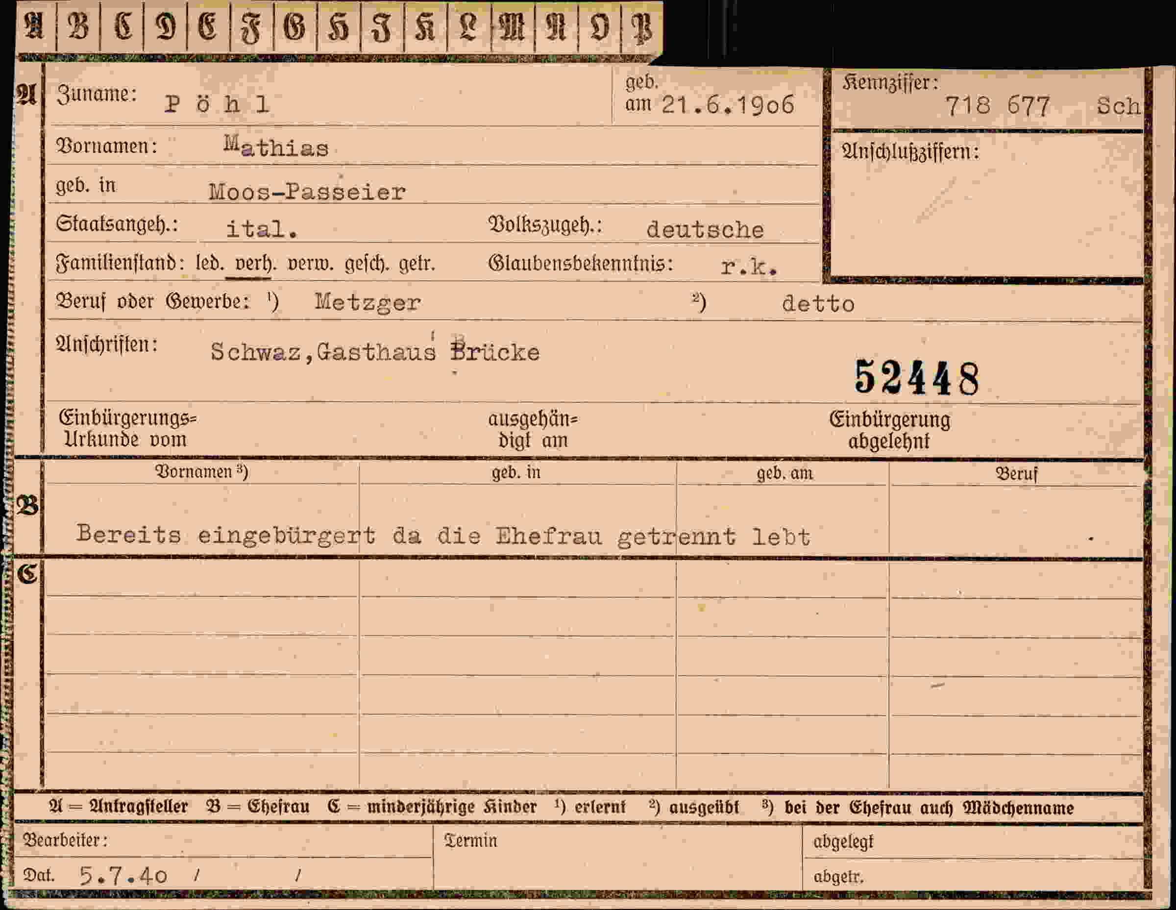 Vorderseite des Dokuments