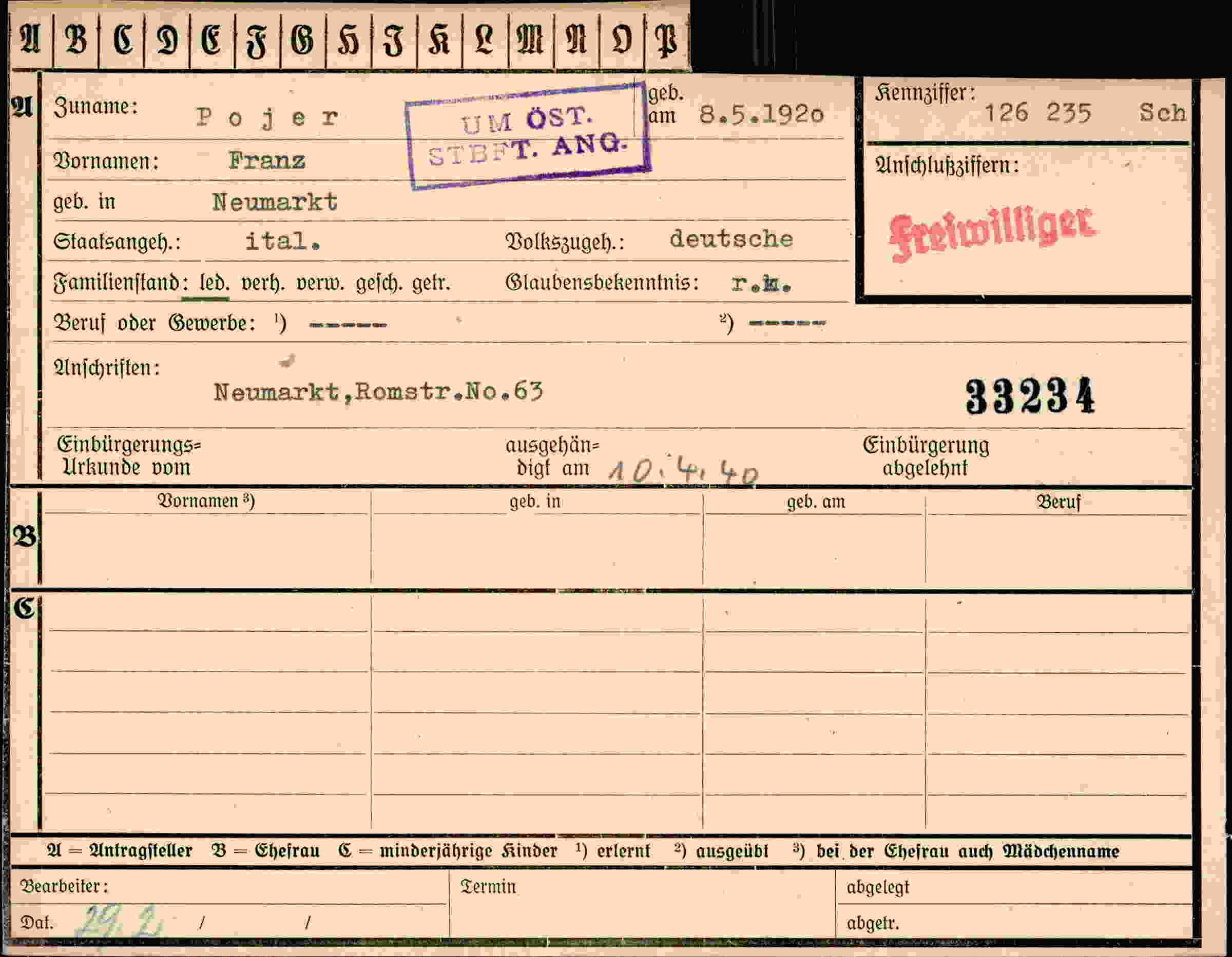 Dokument für Franz Pojer