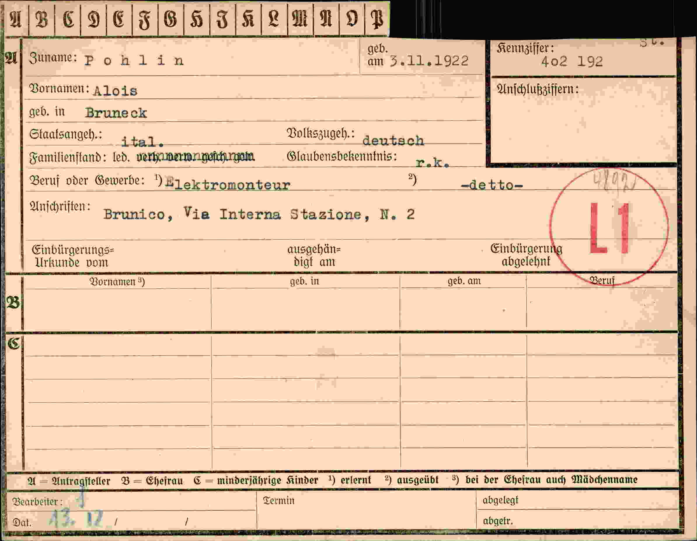 Vorderseite des Dokuments