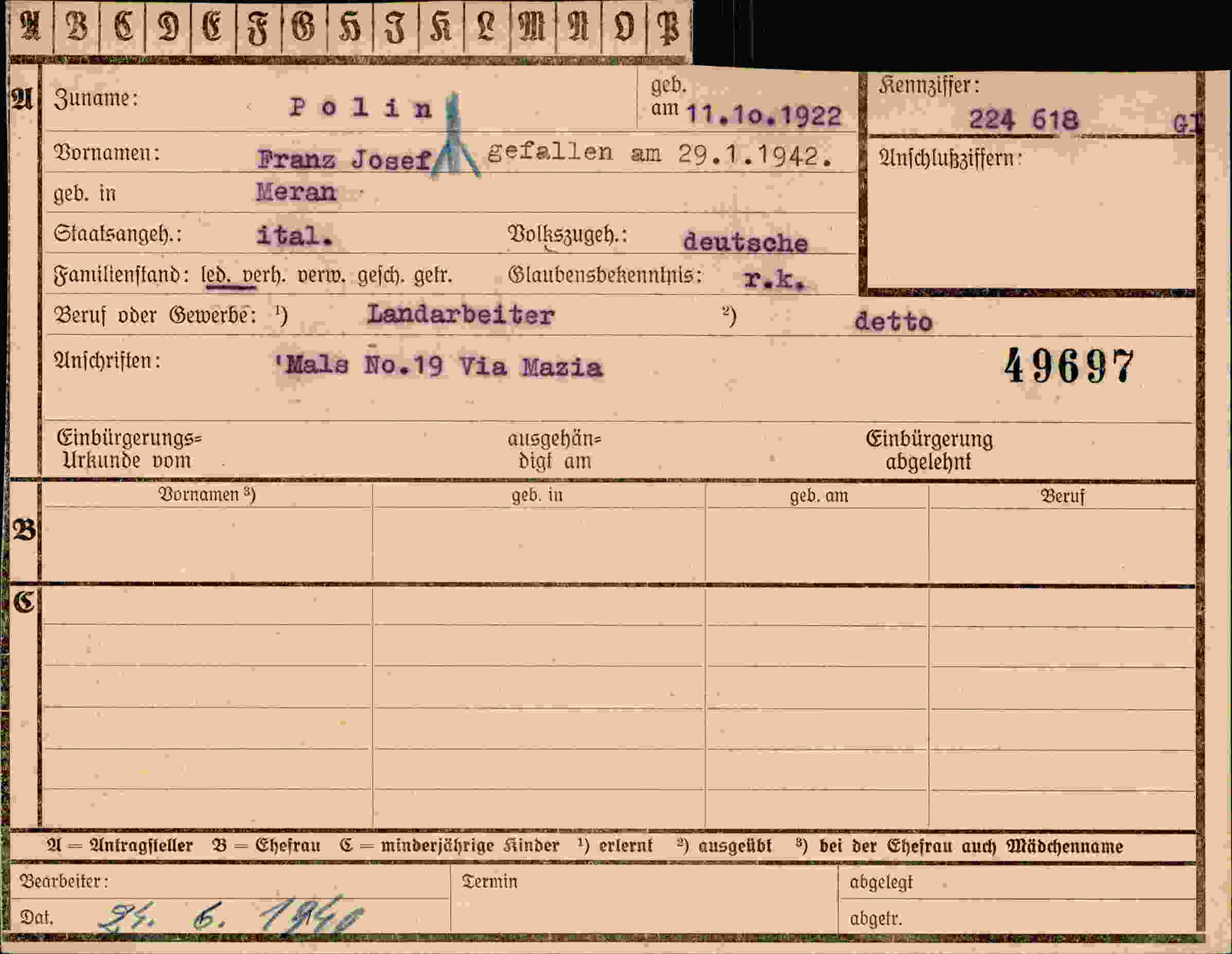 Dokument für Franz Josef Polin