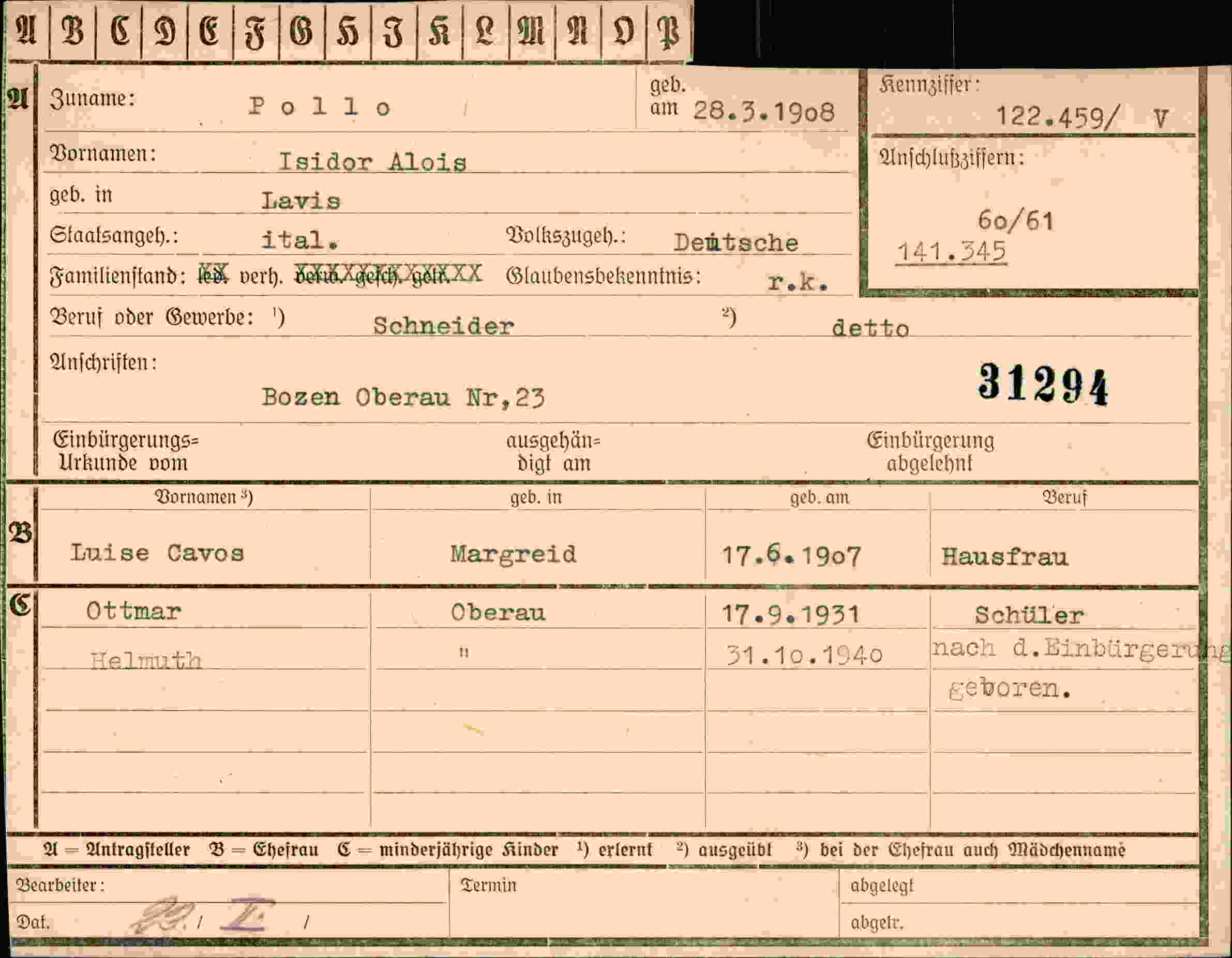 Dokument für Isidor Alois Pollo