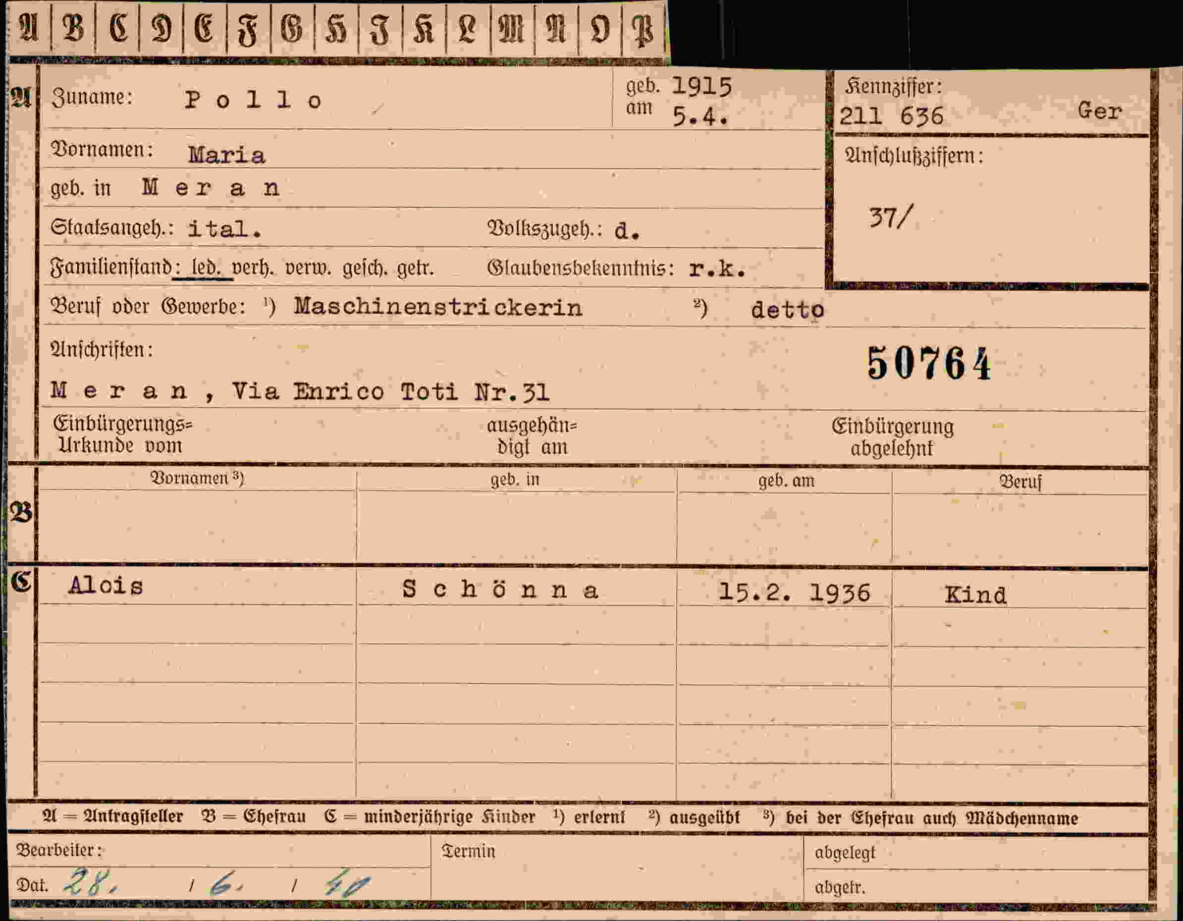 Vorderseite des Dokuments