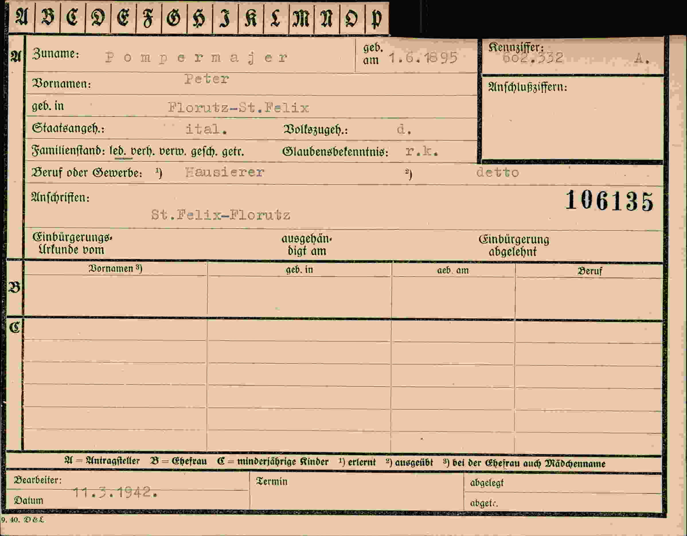 Dokument für Peter Pompermajer