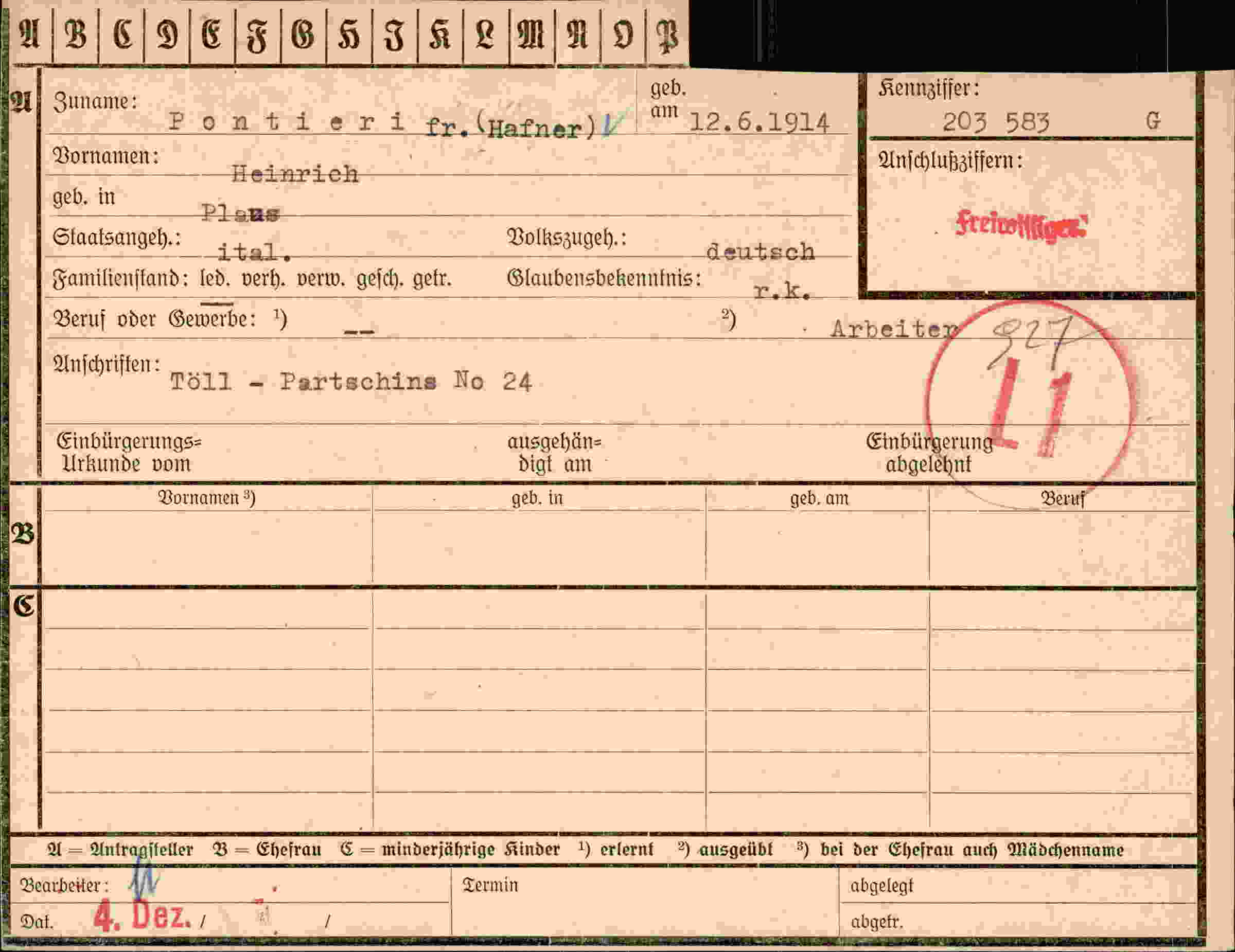 Vorderseite des Dokuments