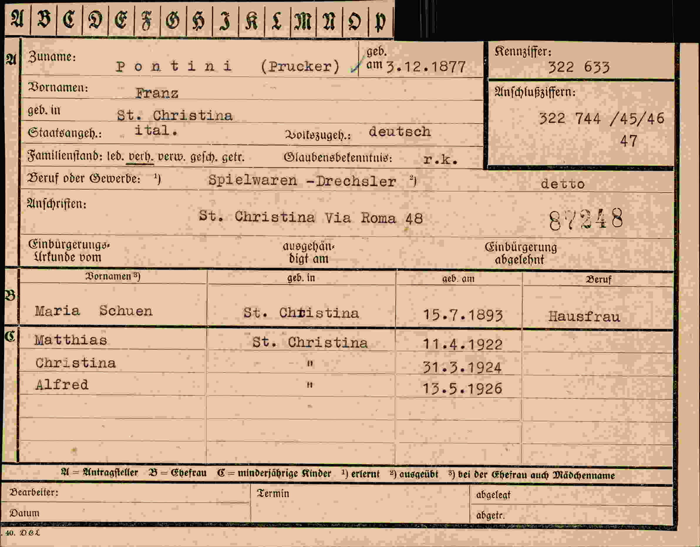 Dokument für Franz Pontini