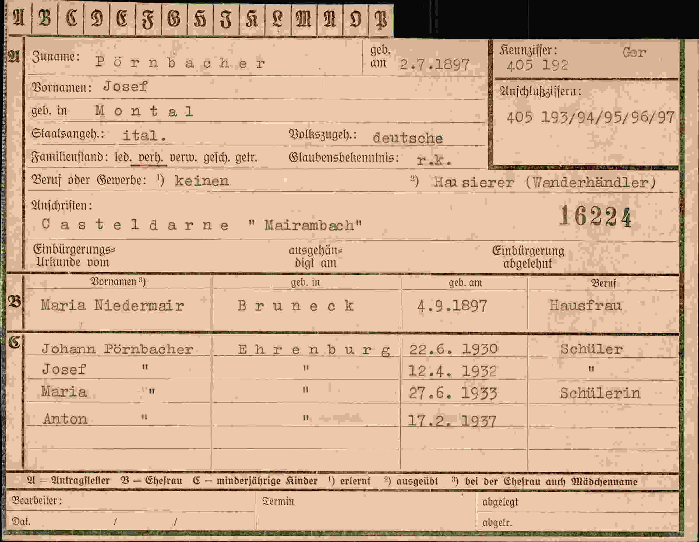 Dokument für Josef Pörnbacher