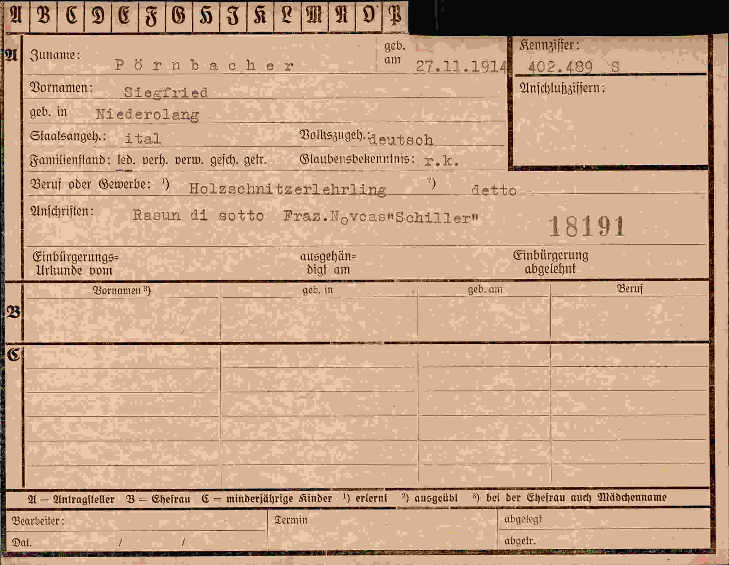 Dokument für Siegfried Pörnbacher