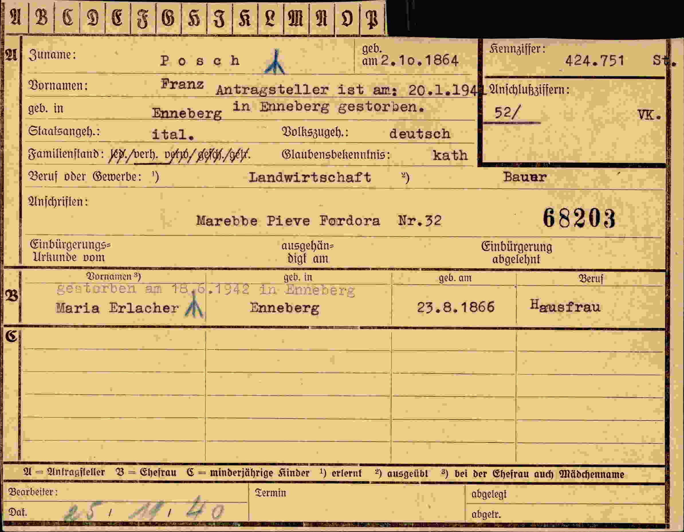 Dokument für Franz Posch