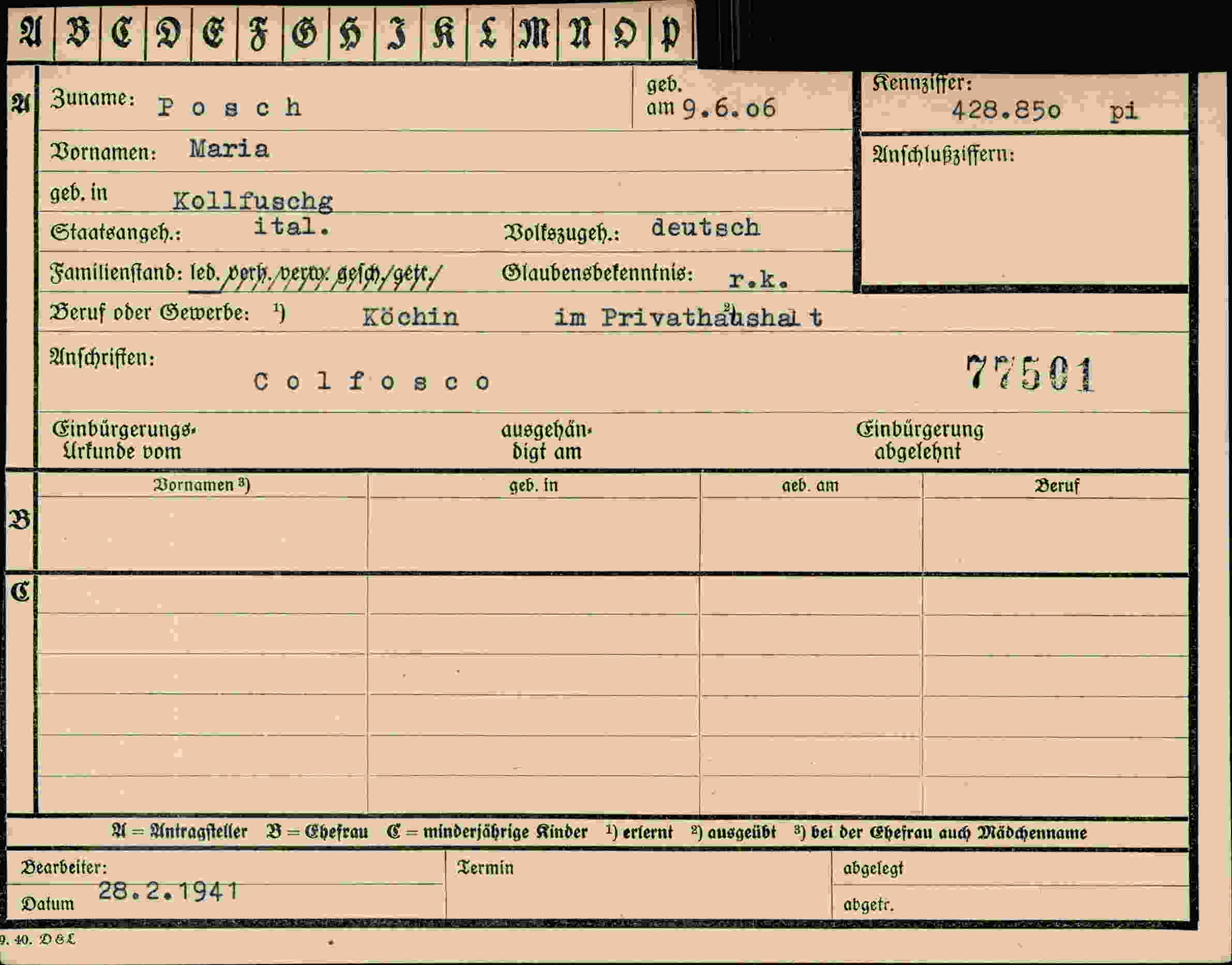 Vorderseite des Dokuments
