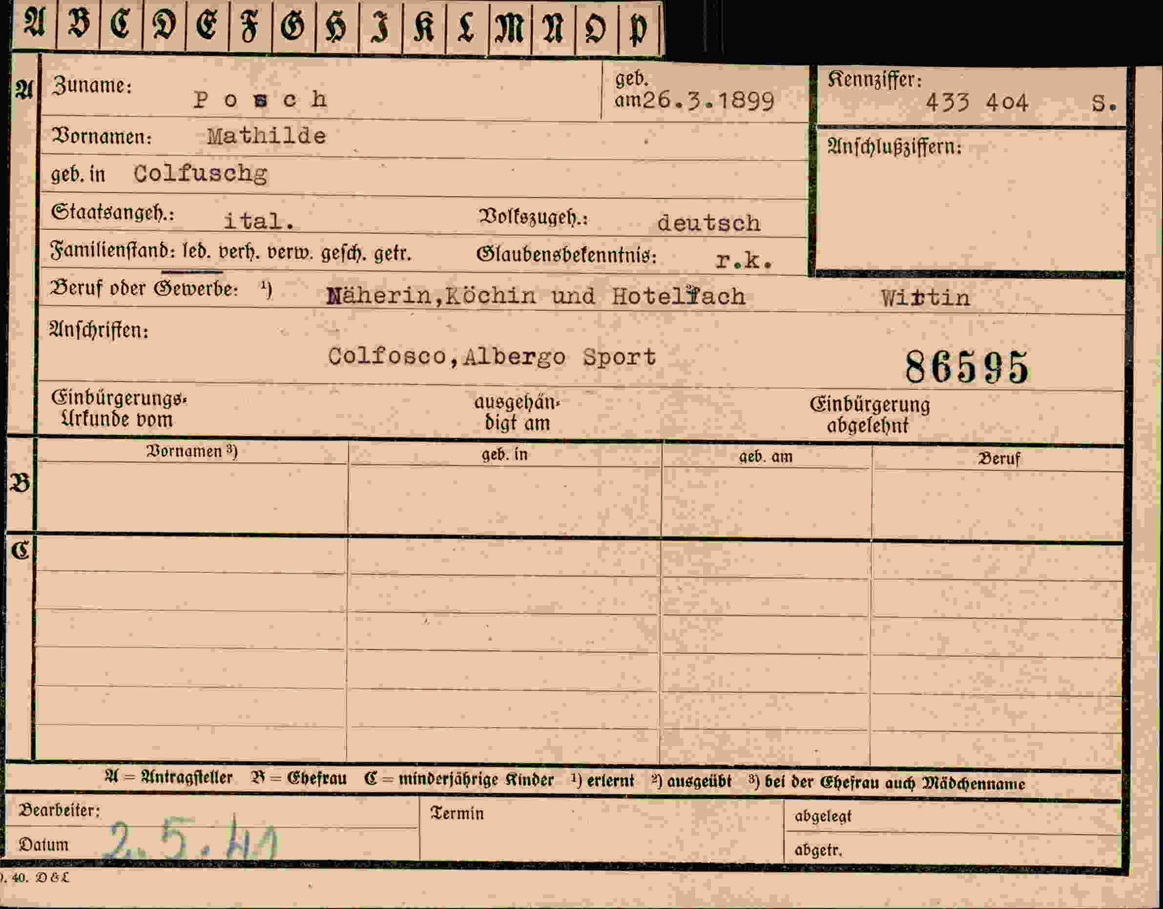 Vorderseite des Dokuments