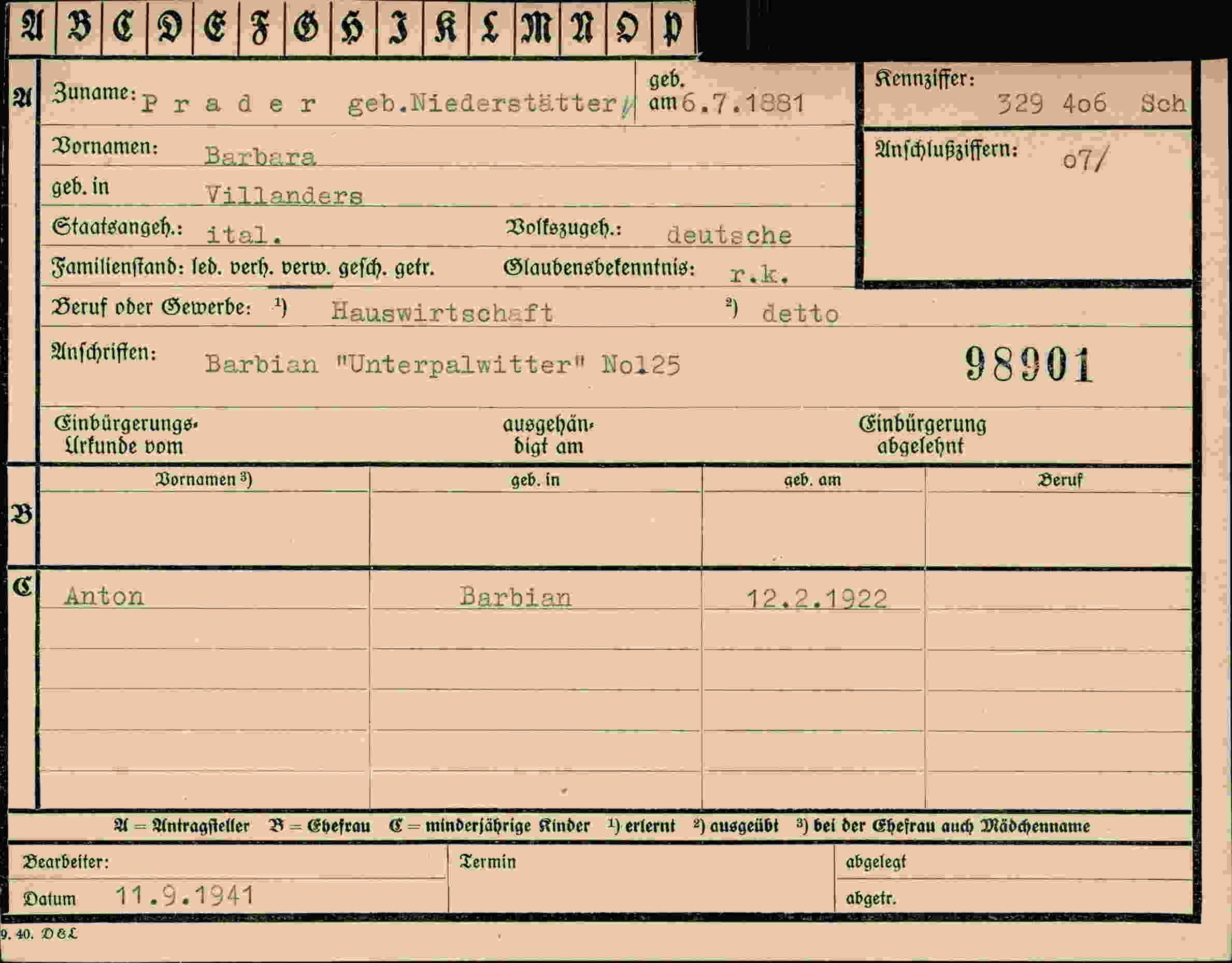 Vorderseite des Dokuments
