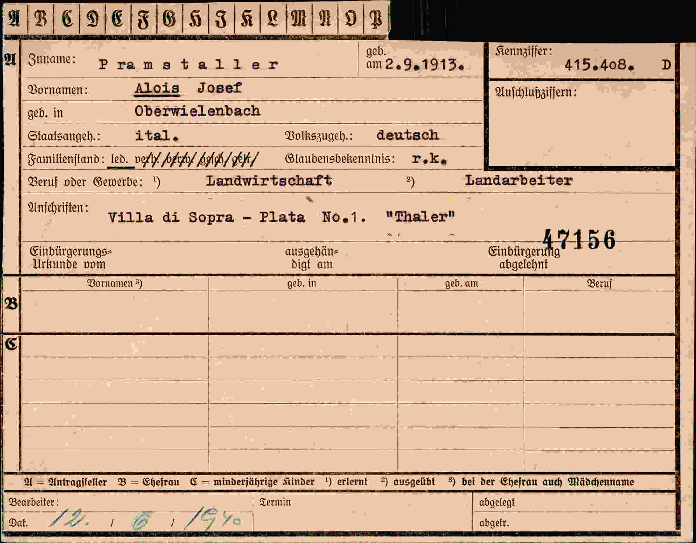 Vorderseite des Dokuments