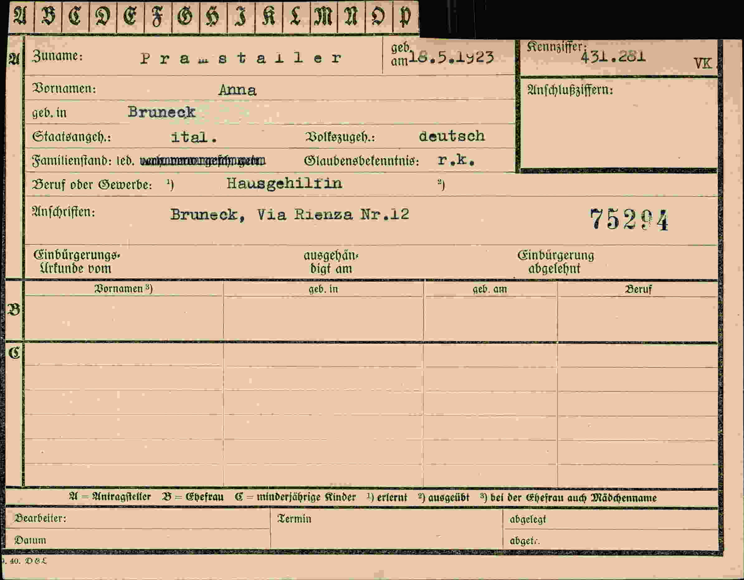Vorderseite des Dokuments
