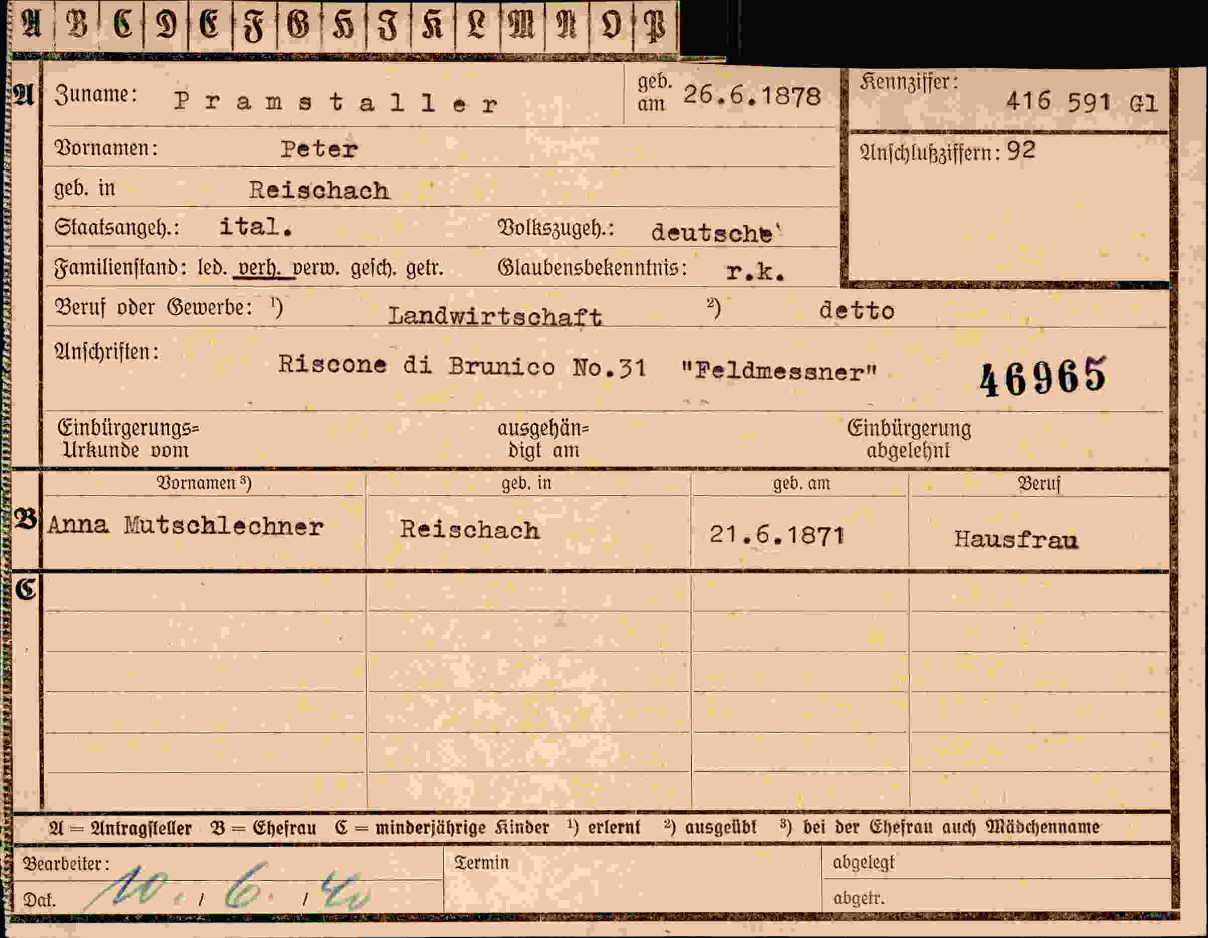 Vorderseite des Dokuments