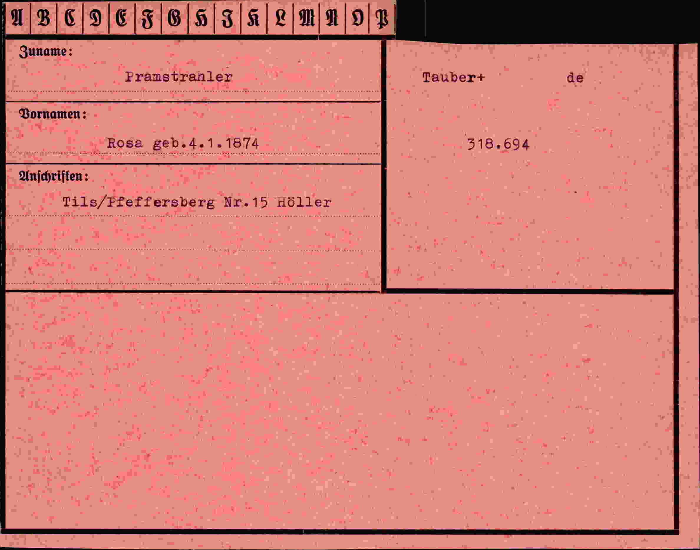 Dokument für Rosa Pramstrahler