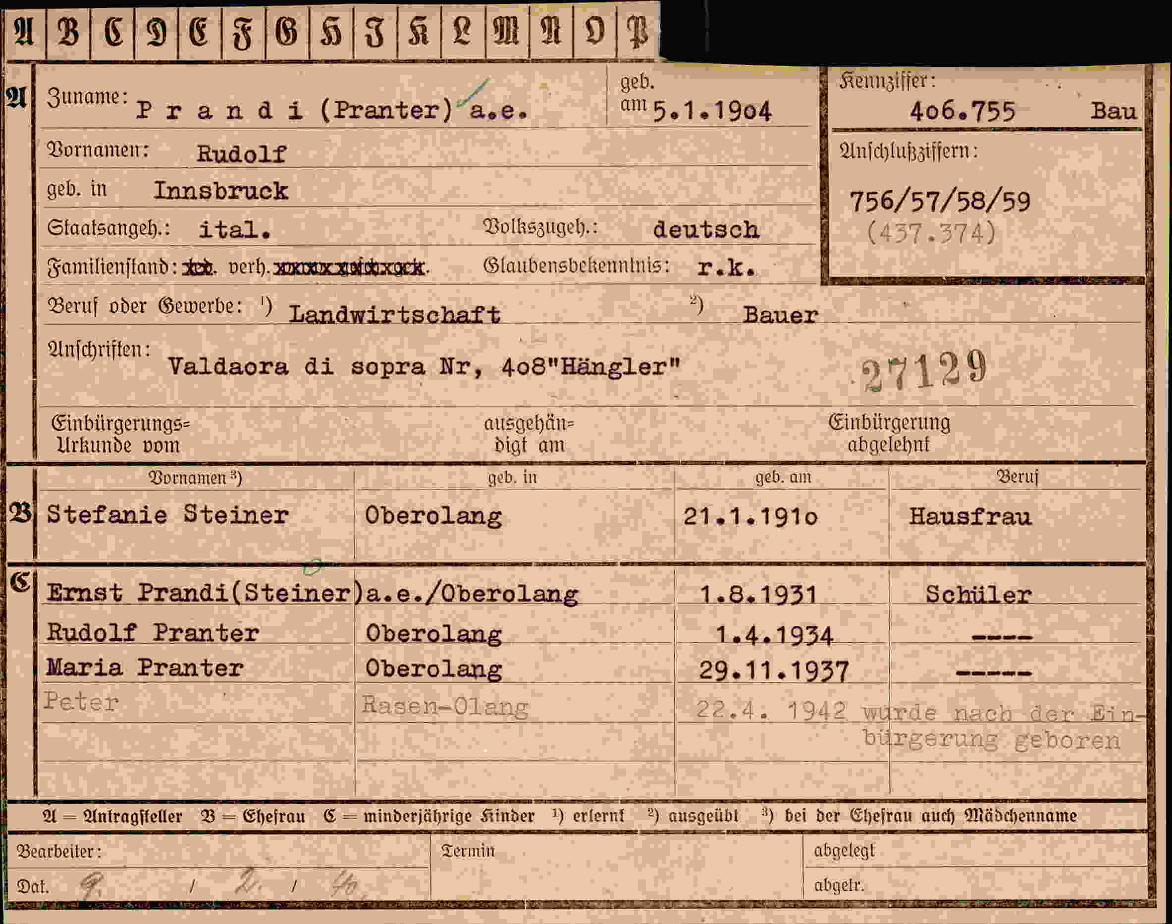 Vorderseite des Dokuments
