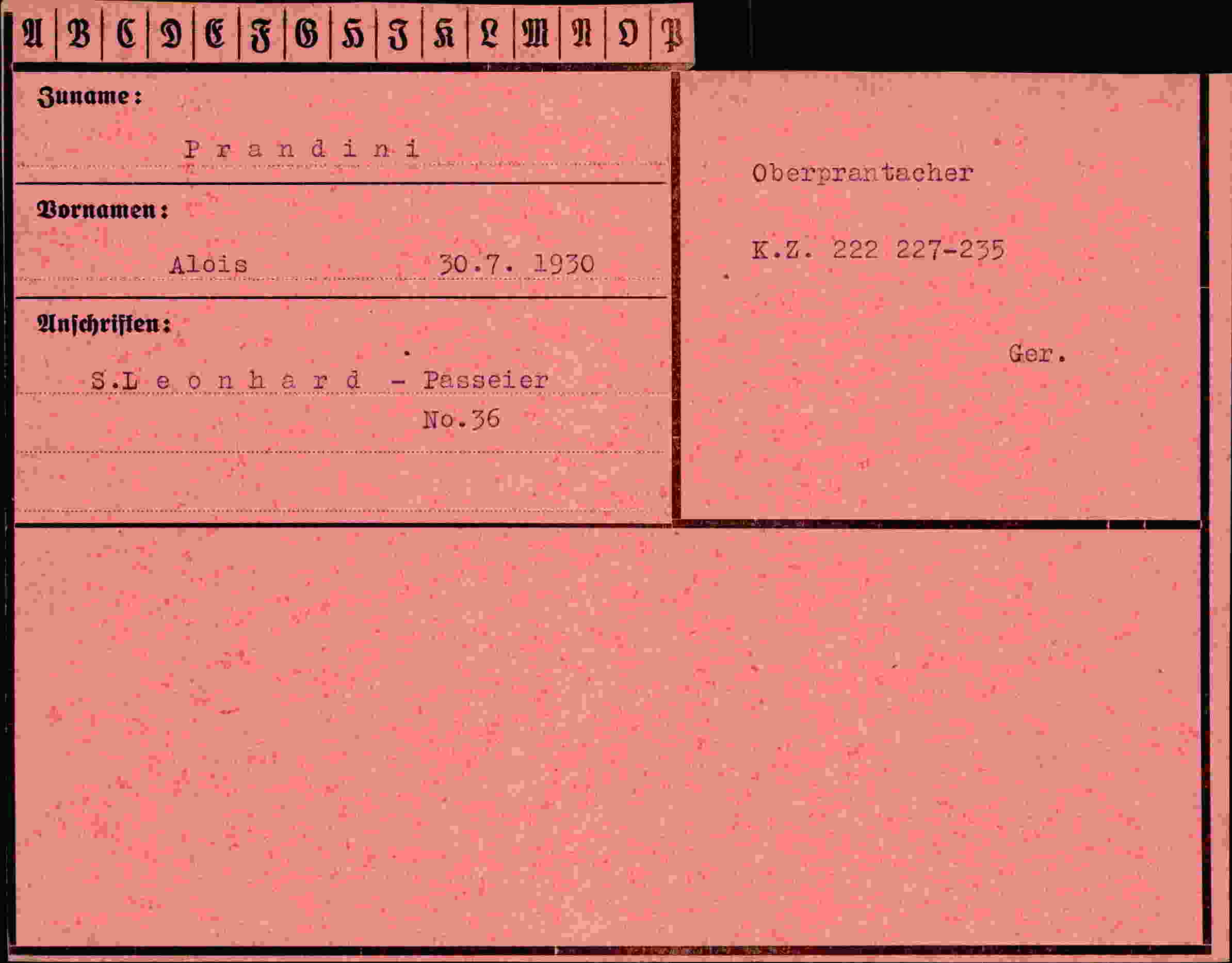Dokument für Alois Prandini