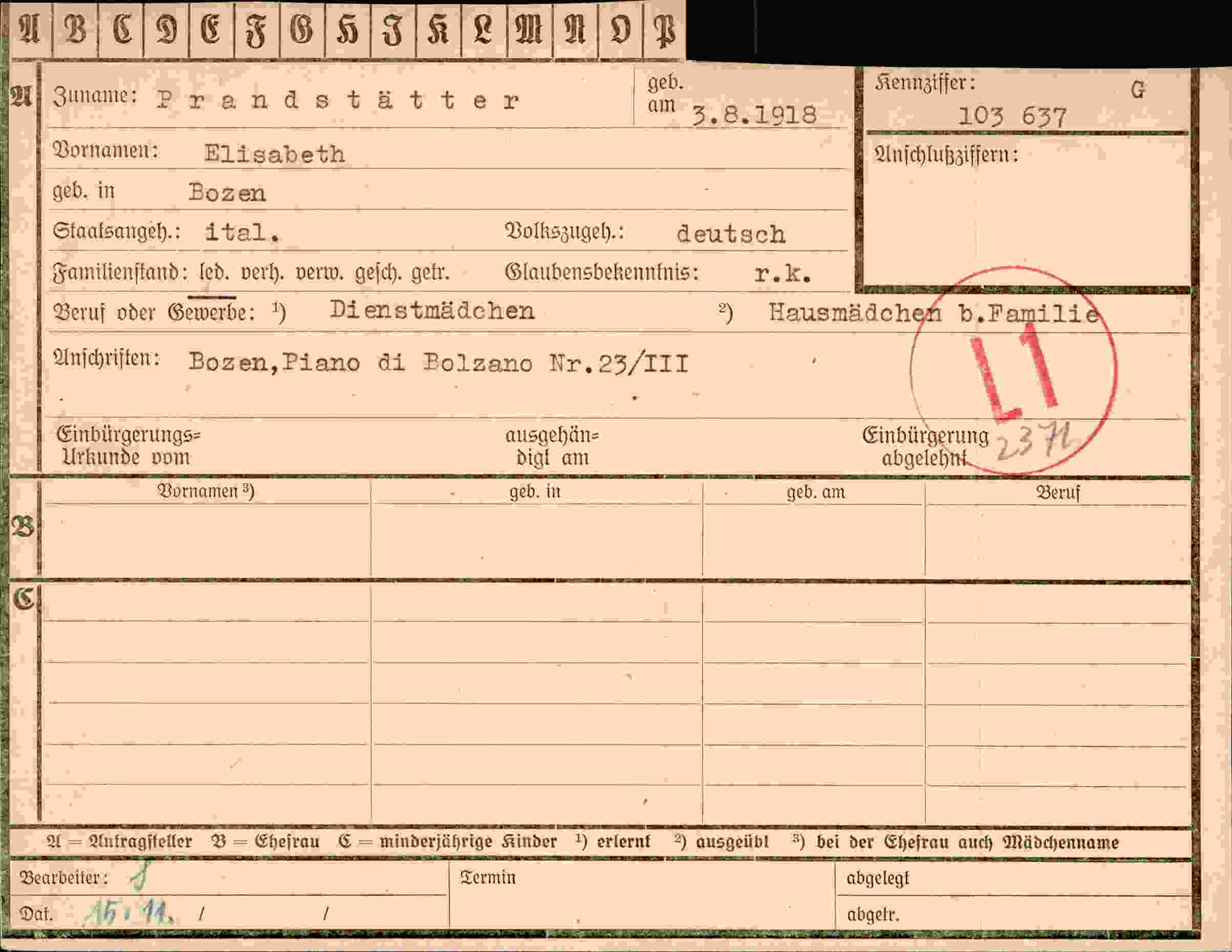 Vorderseite des Dokuments