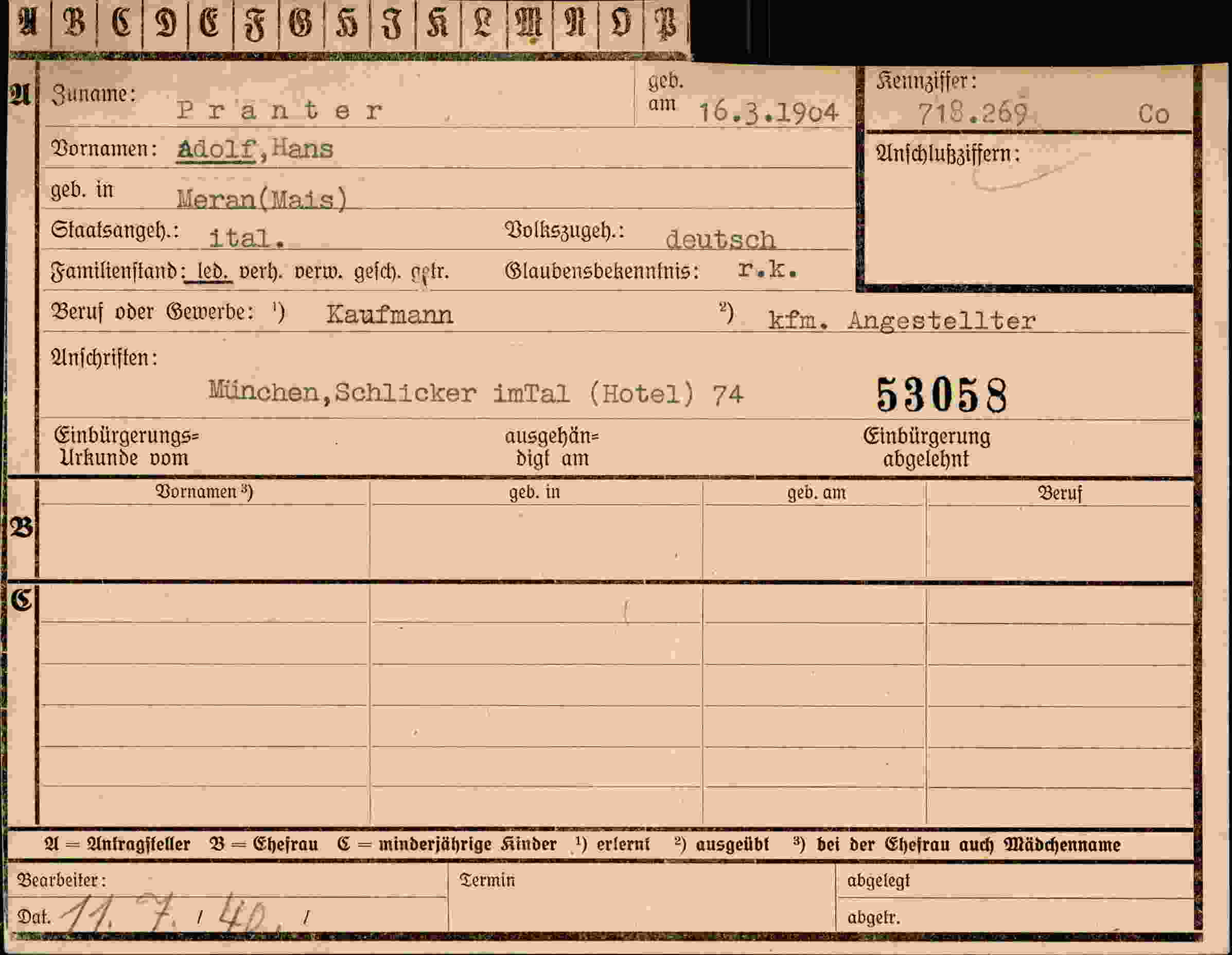 Dokument für Adolf,Hans Pranter