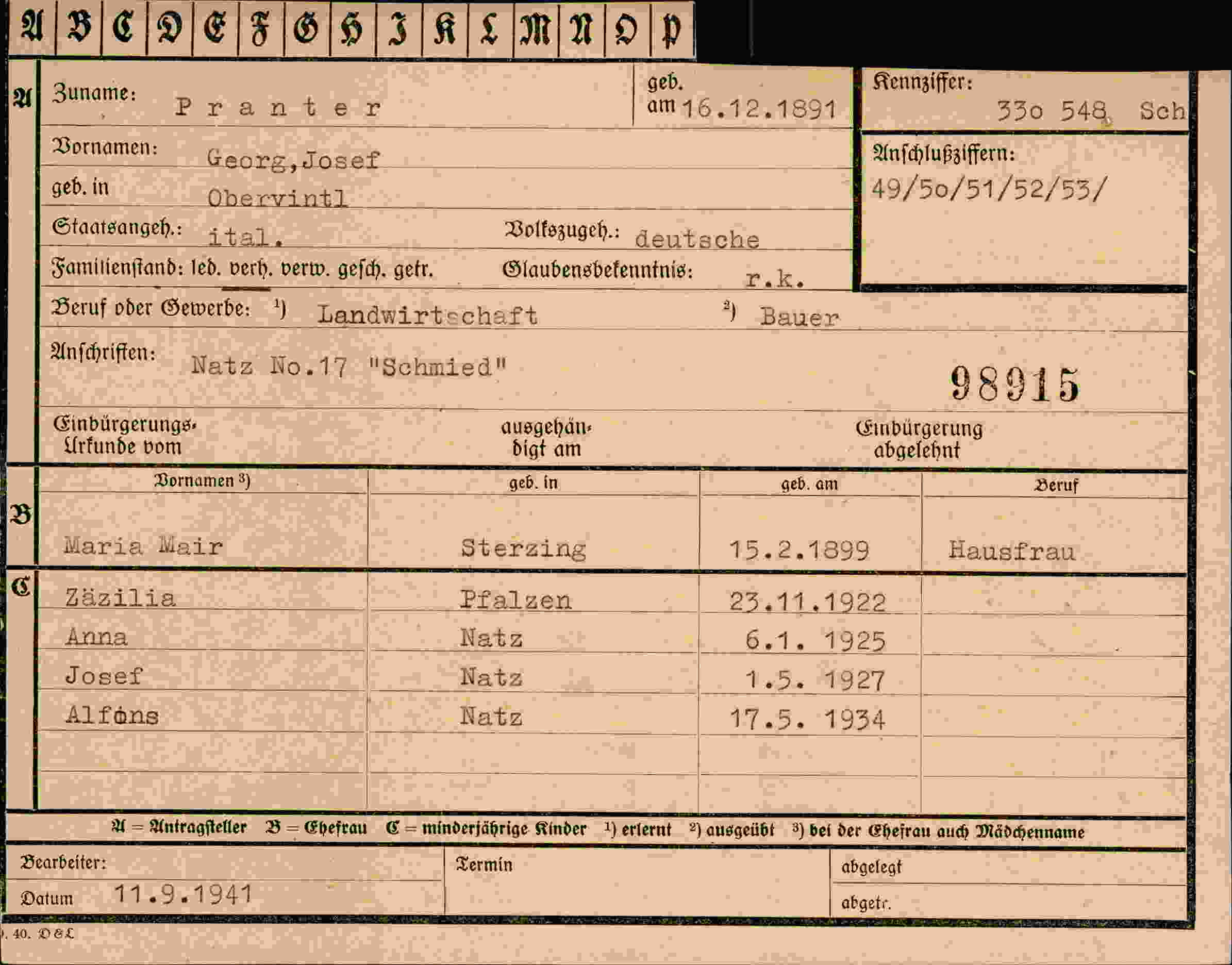 Vorderseite des Dokuments