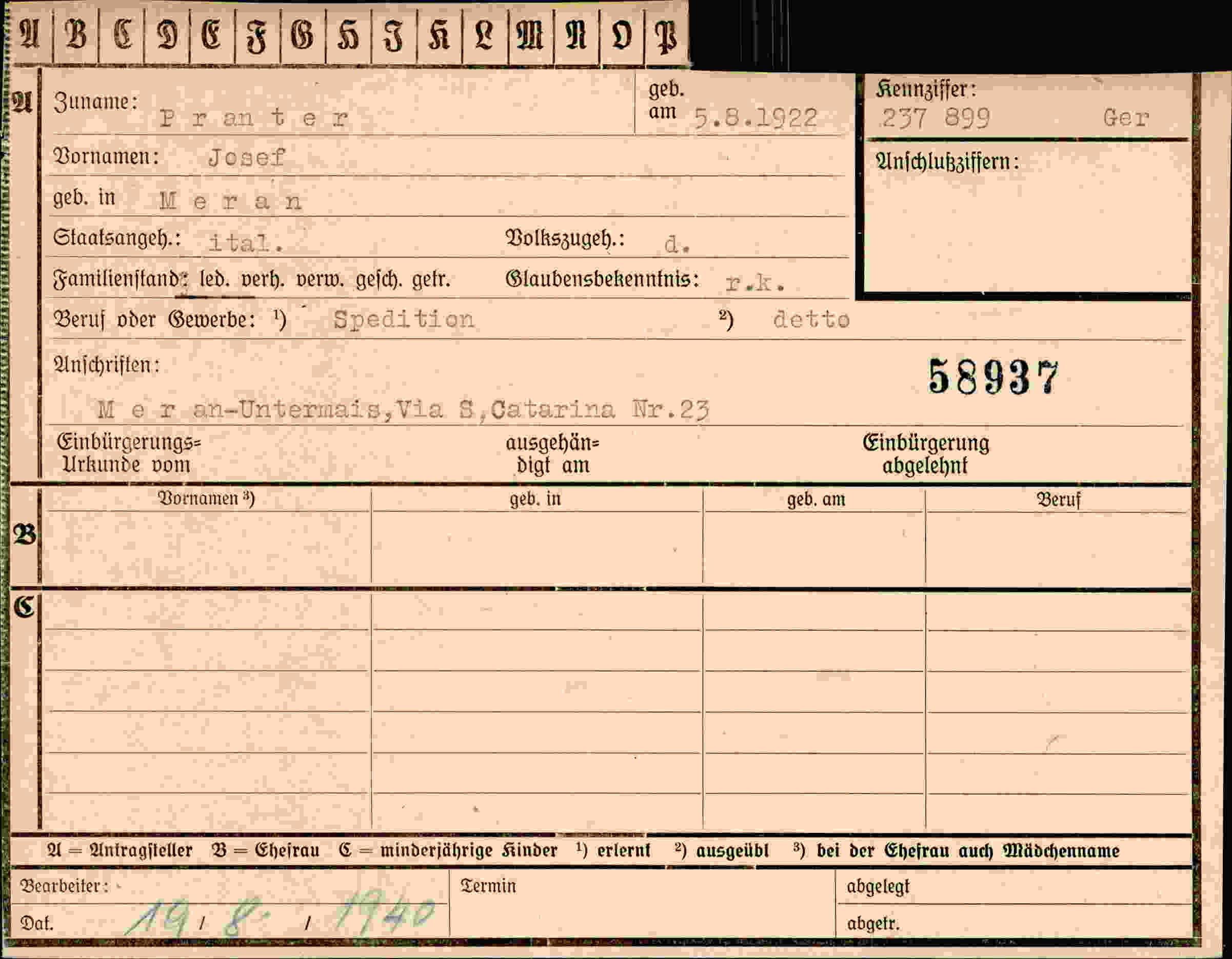 Dokument für Josef Pranter