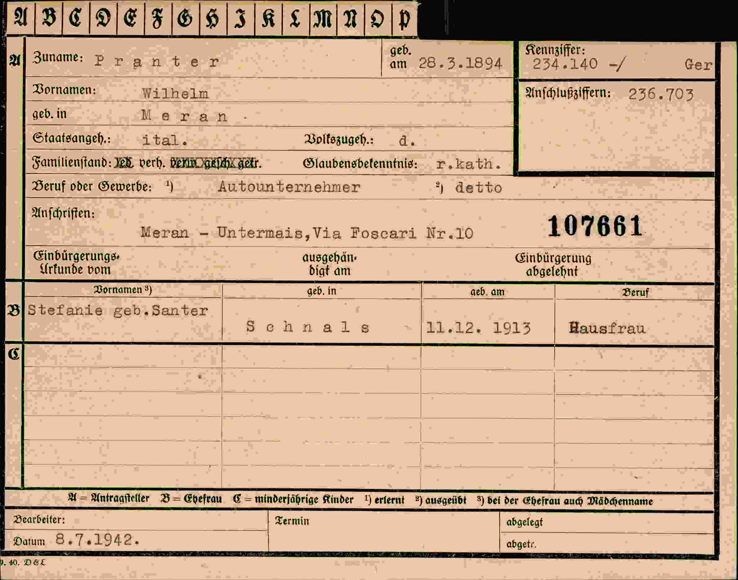 Dokument für Wilhelm Pranter