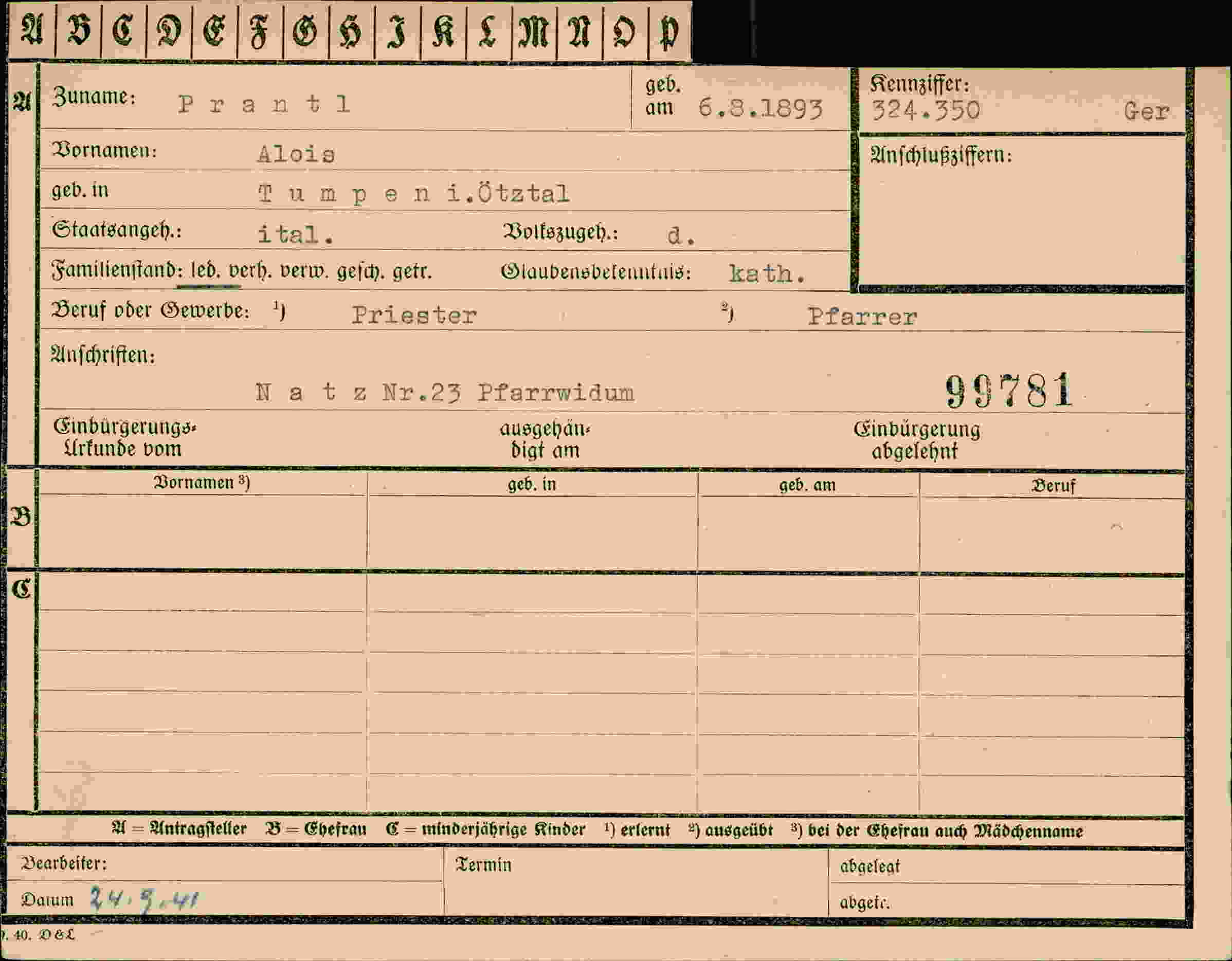 Dokument für Alois Prantl