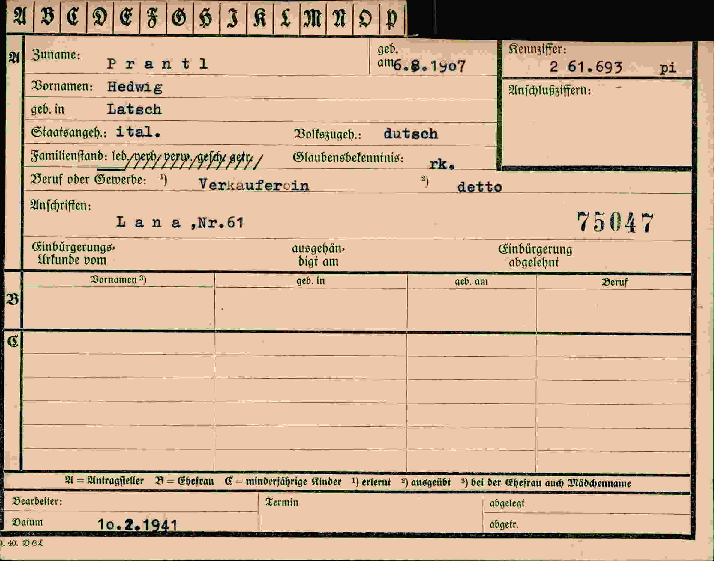 Vorderseite des Dokuments