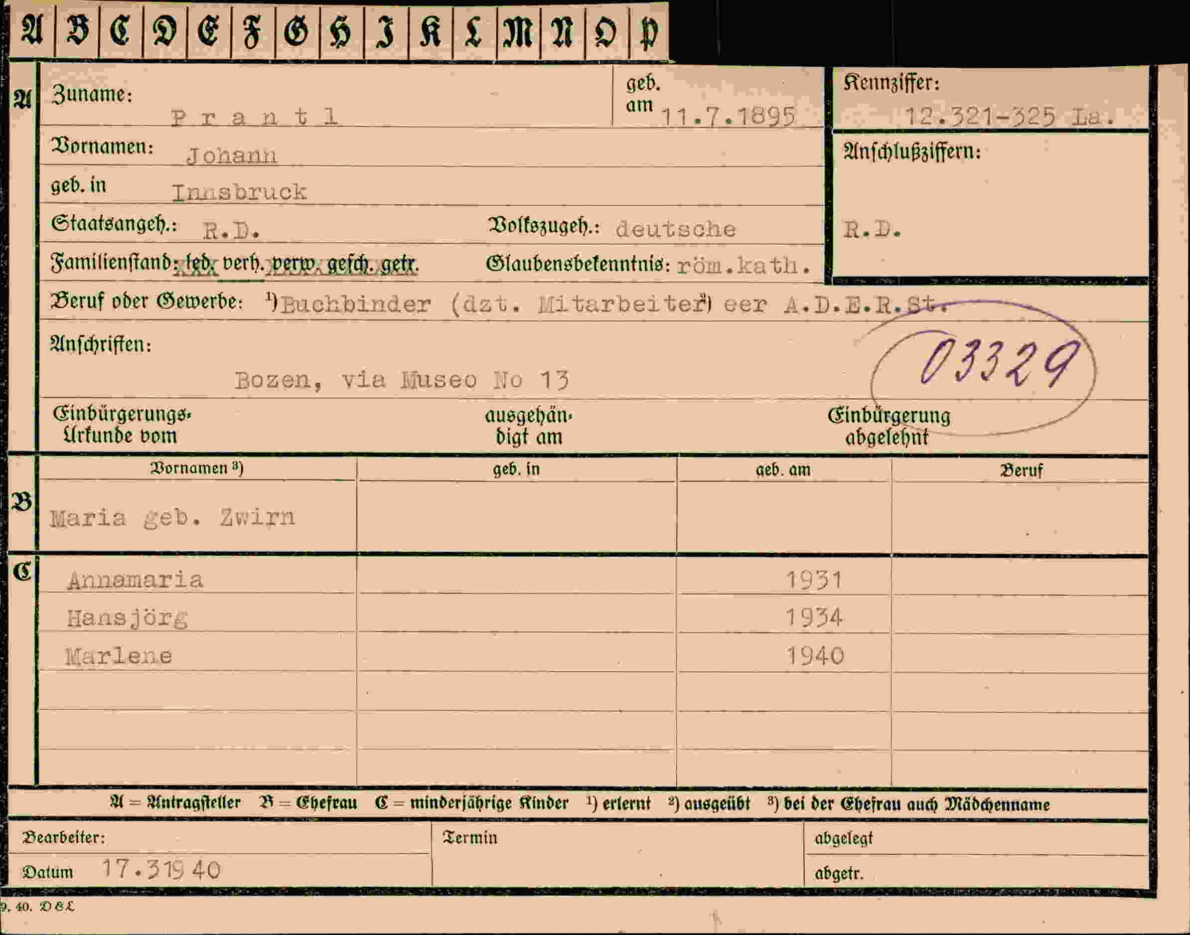 Vorderseite des Dokuments