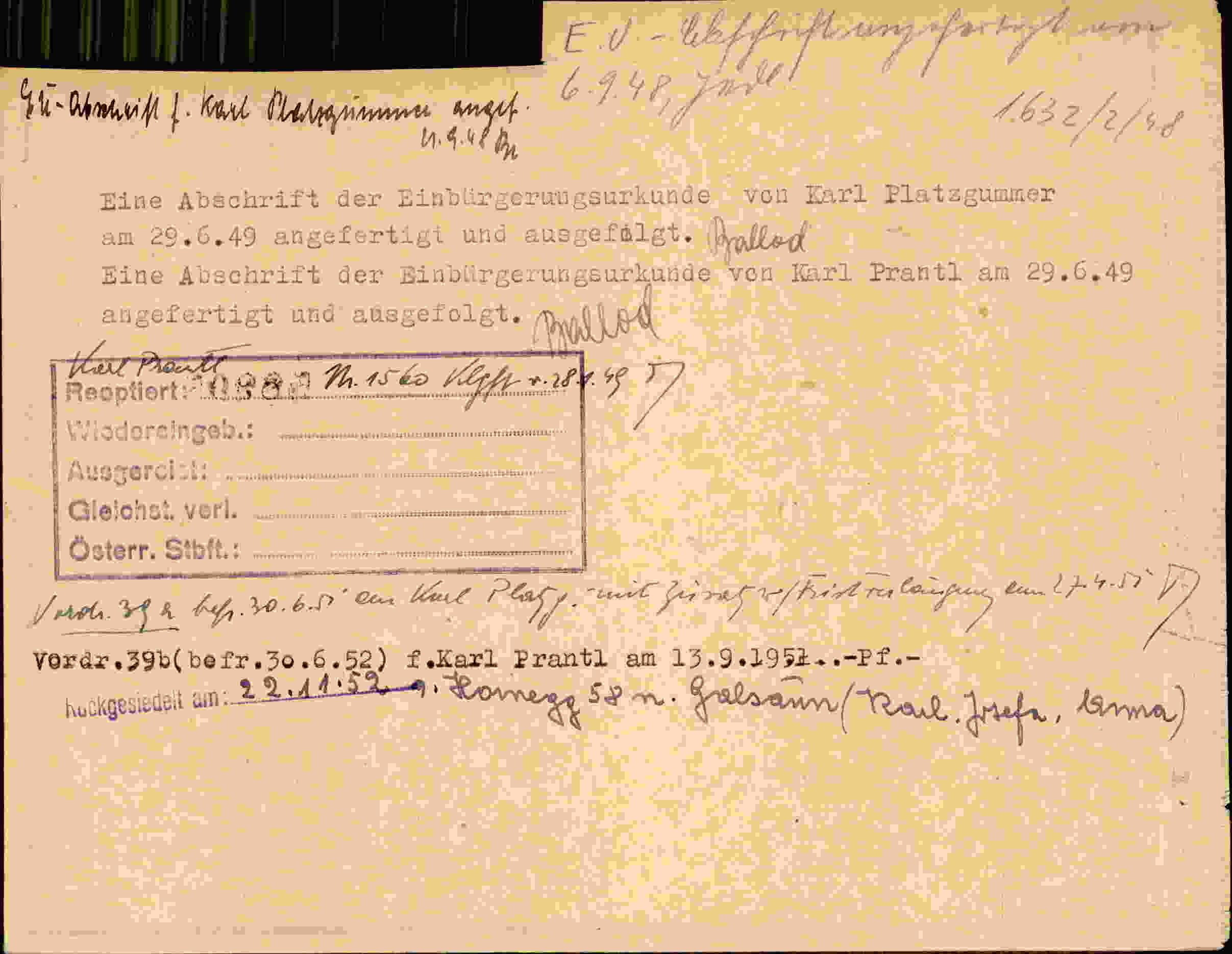 Rückseite des Dokuments
