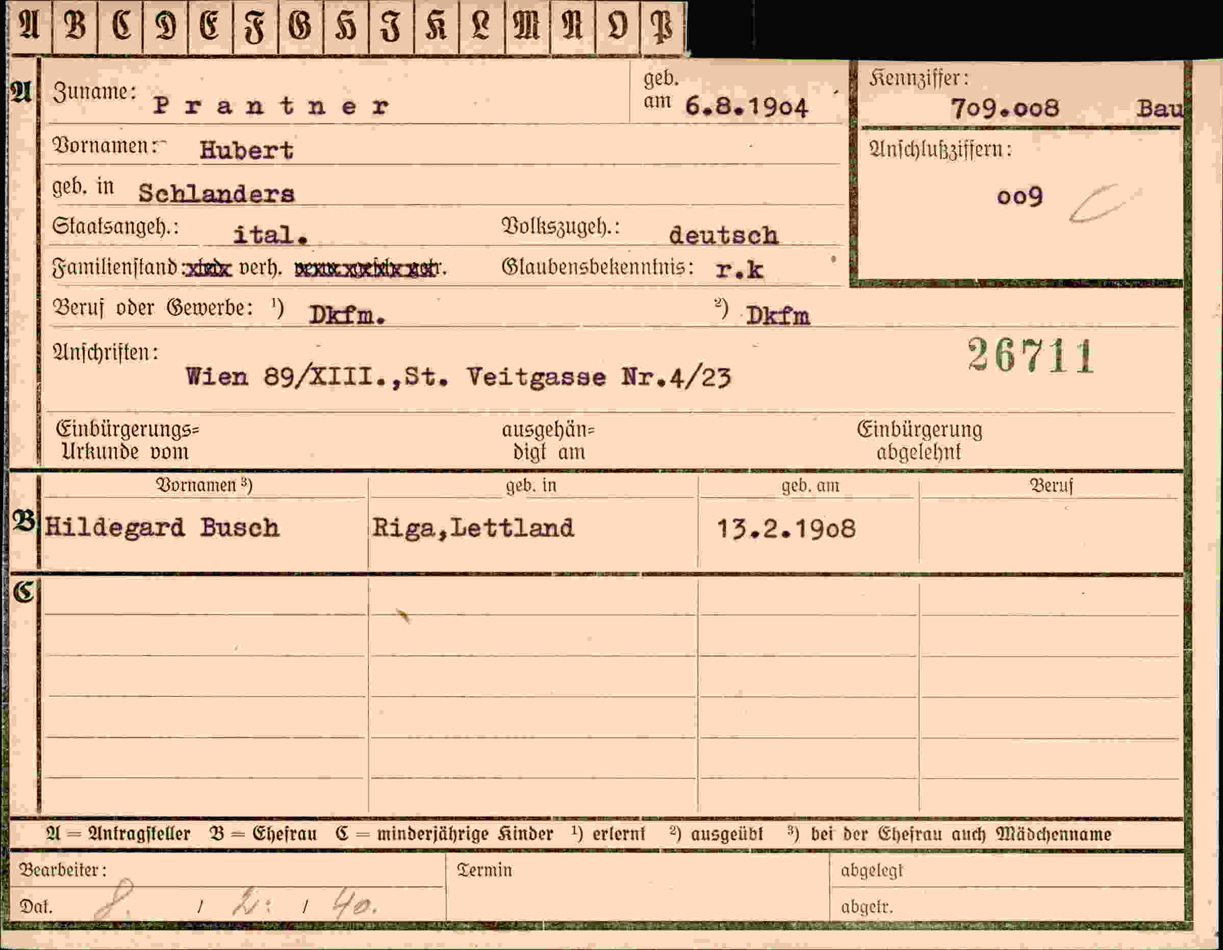 Dokument für Hubert Prantner