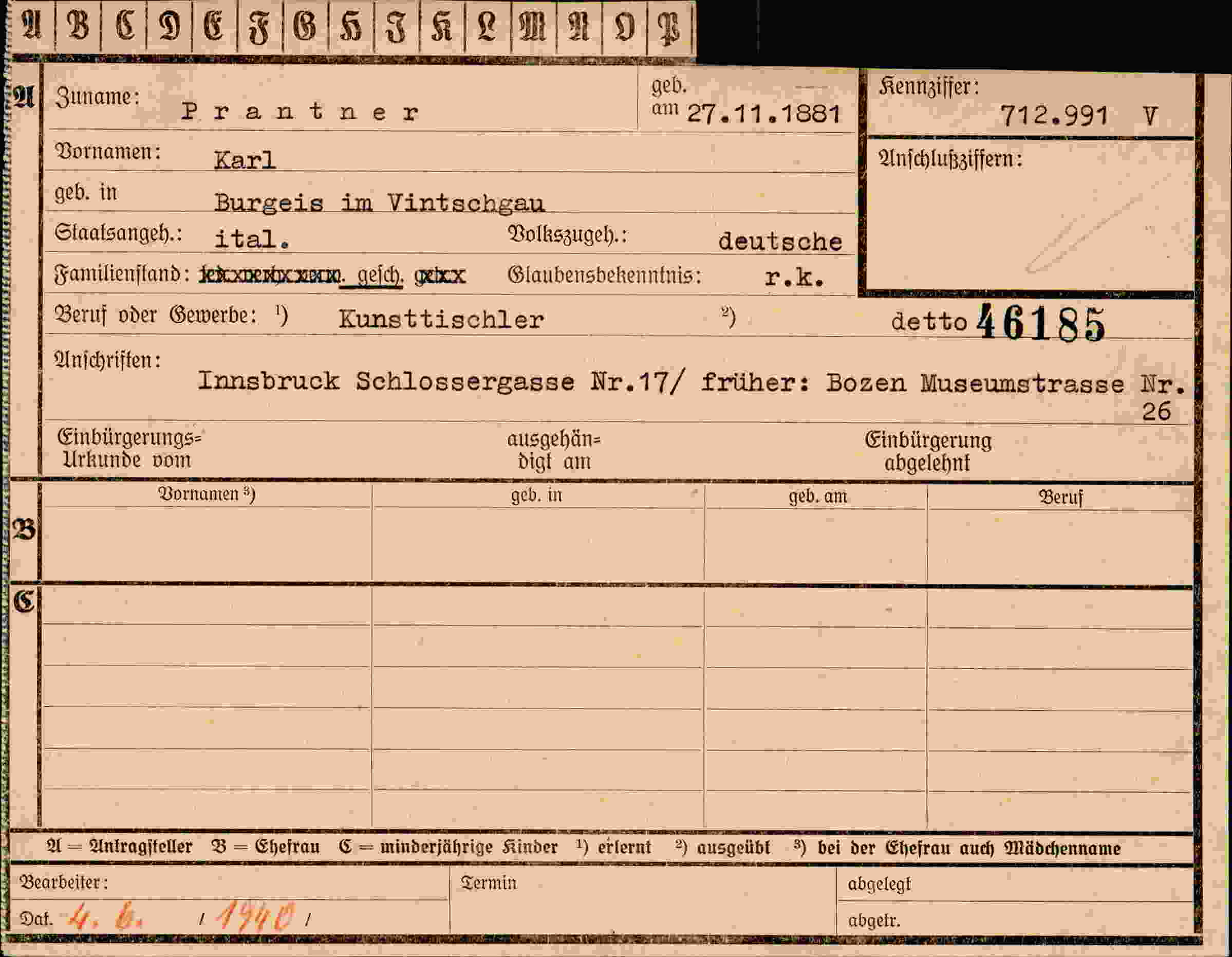 Dokument für Karl Prantner