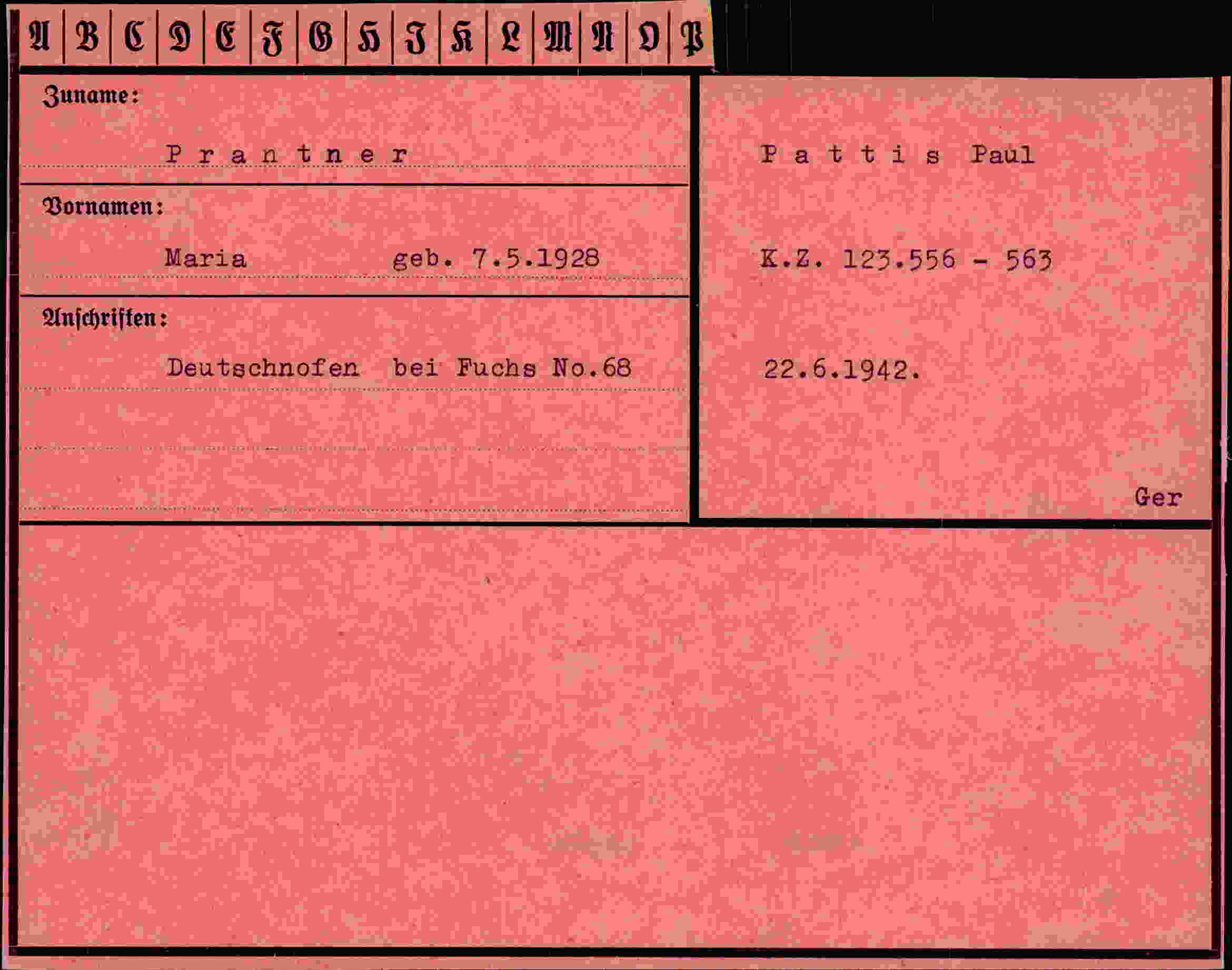 Dokument für Maria Prantner