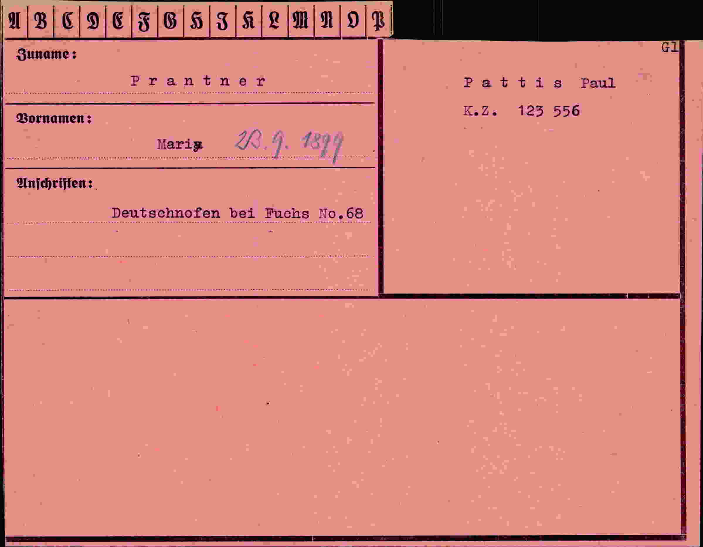 Dokument für Maria Prantner
