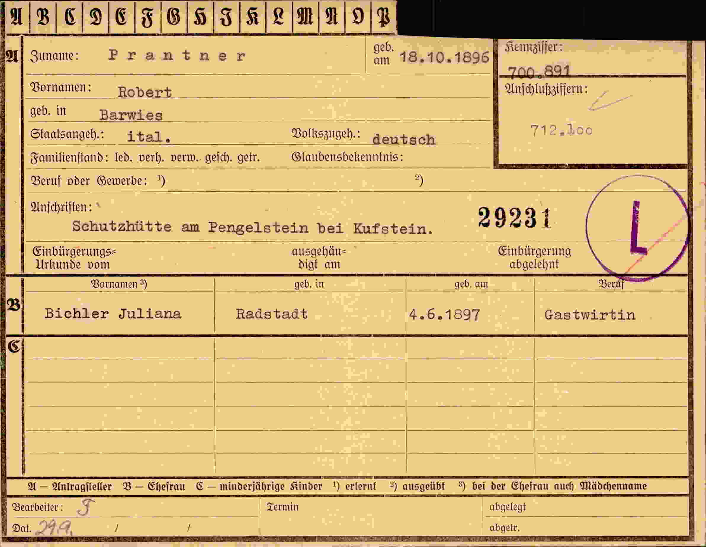 Vorderseite des Dokuments
