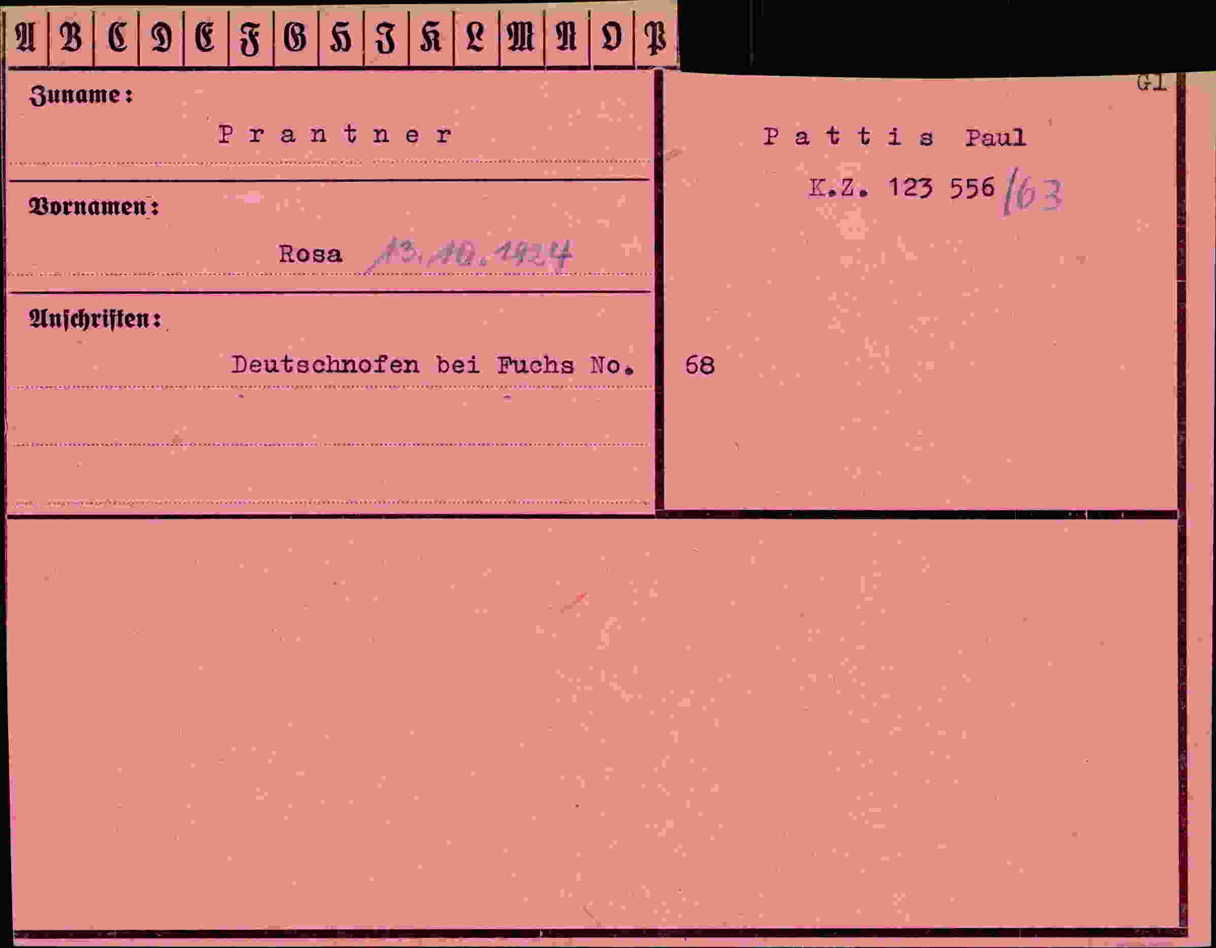 Dokument für Rosa Prantner