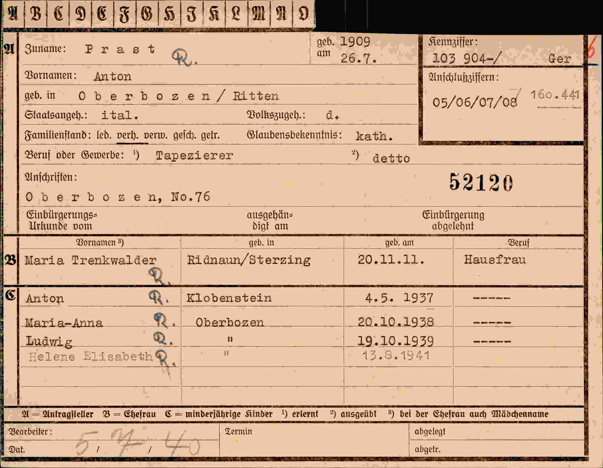 Vorderseite des Dokuments