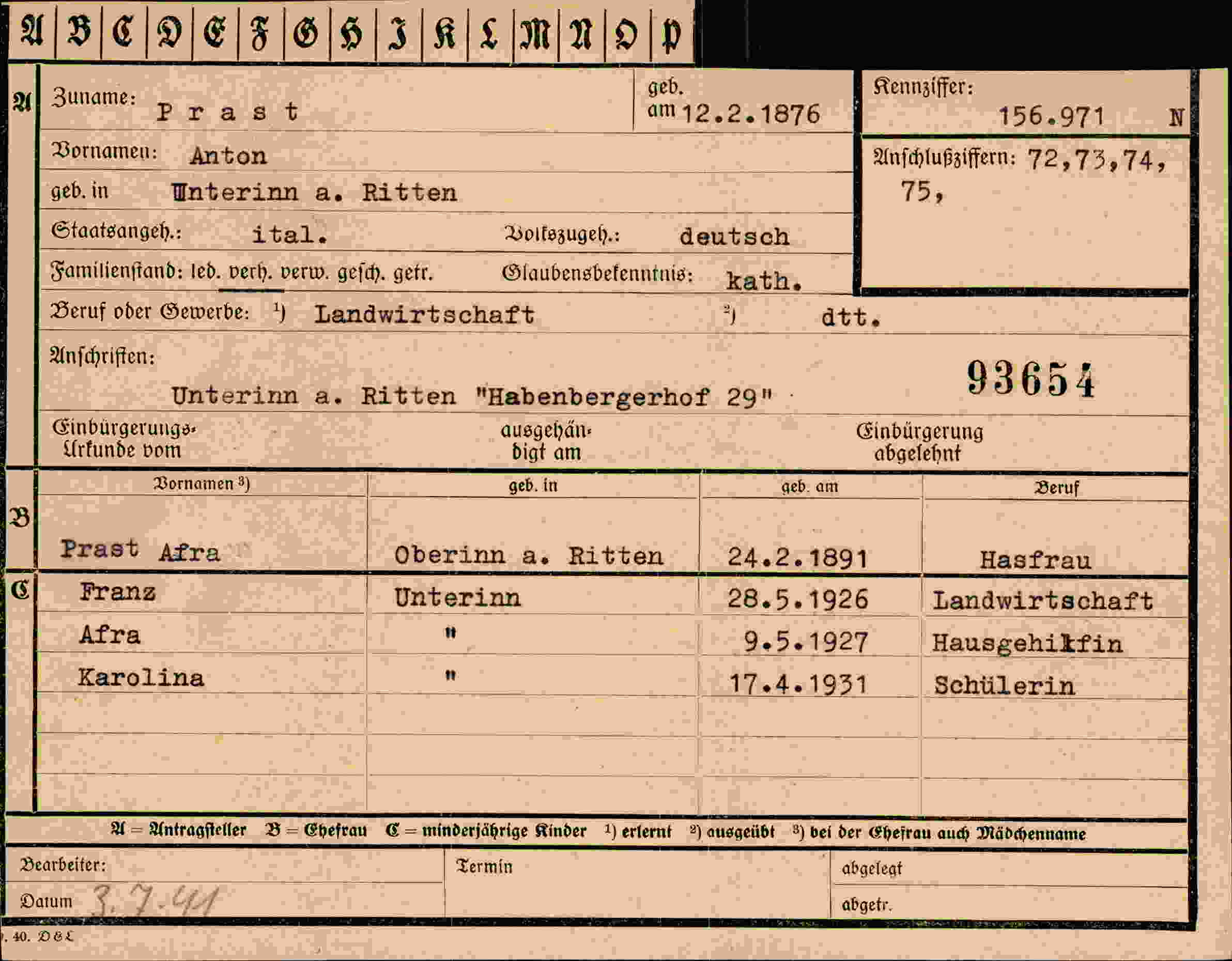 Vorderseite des Dokuments