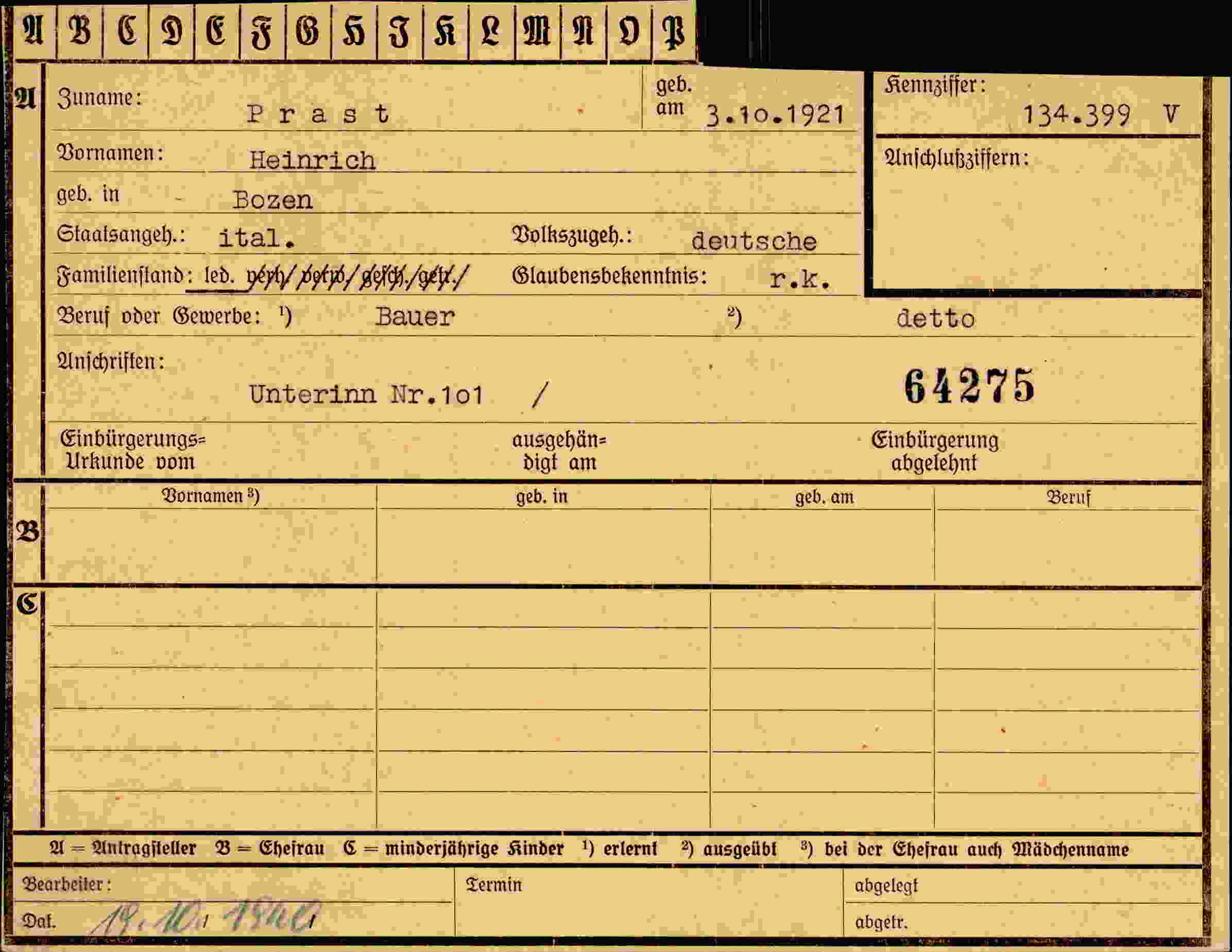 Dokument für Heinrich Prast