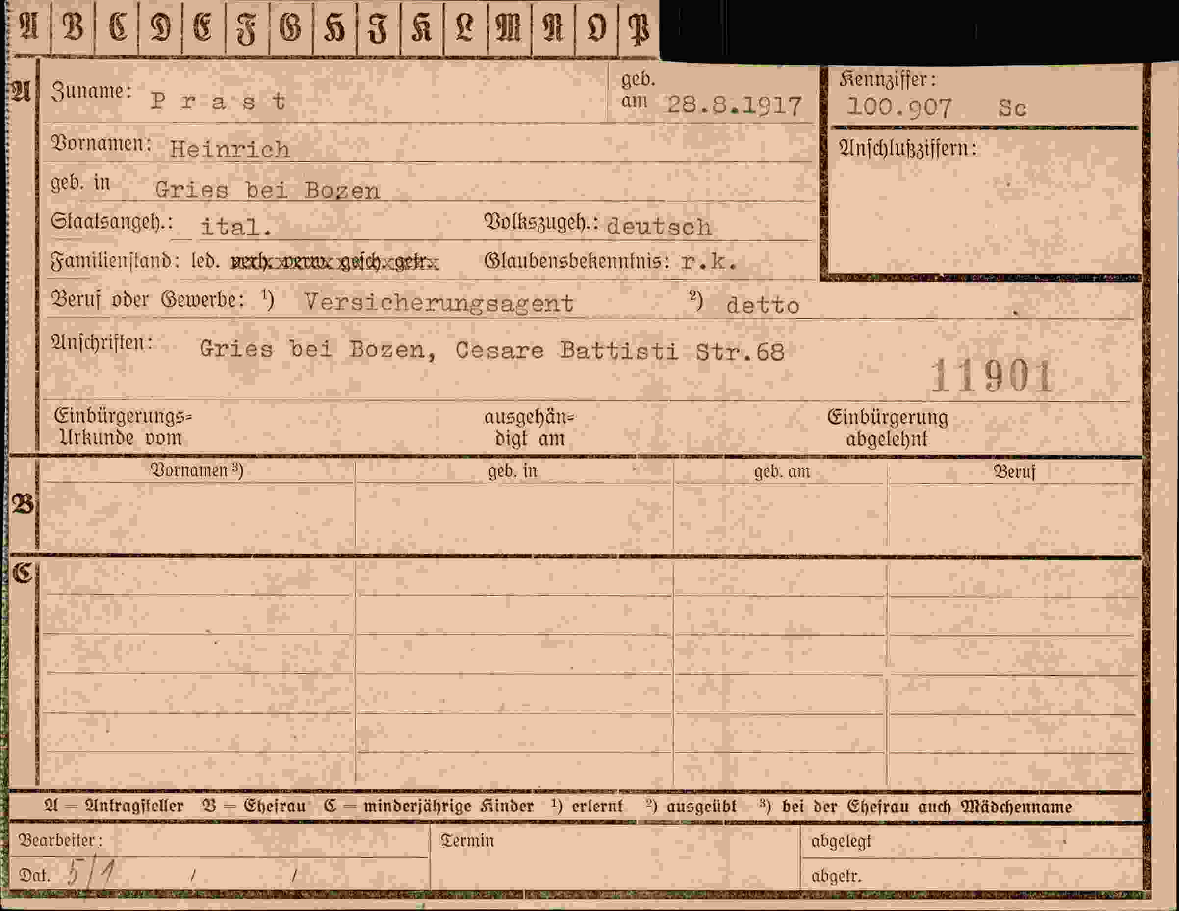 Dokument für Heinrich Prast